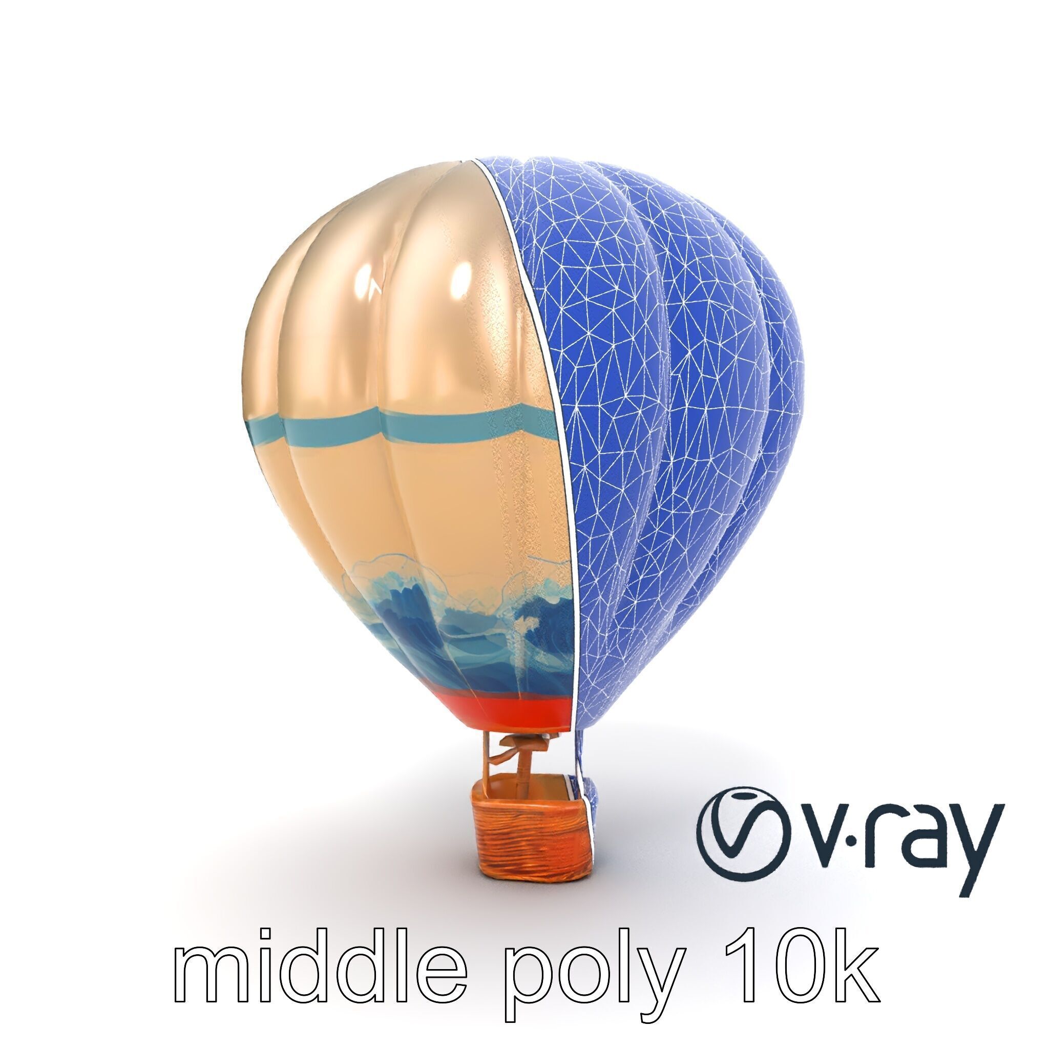 Classic Hot Air Balloon Ocean Wave Pattern model pack Low-poly 3D model_29