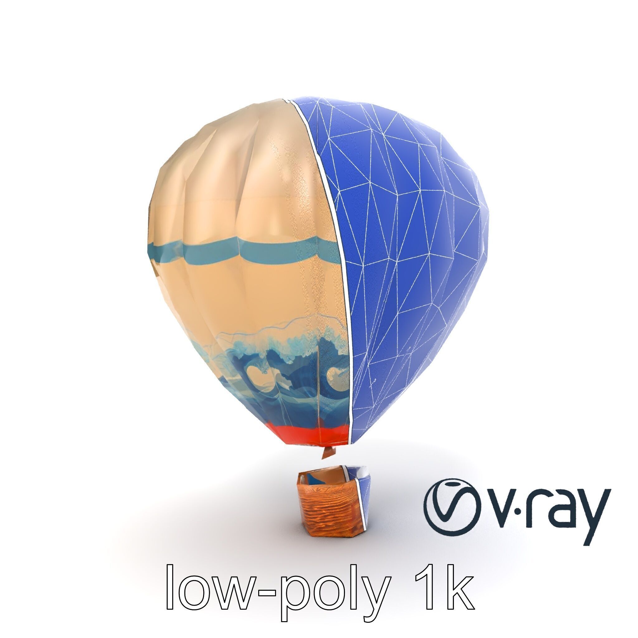 Classic Hot Air Balloon Ocean Wave Pattern model pack Low-poly 3D model_18