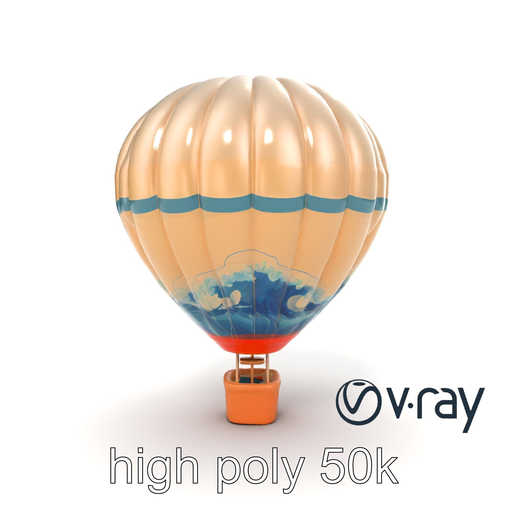 Classic Hot Air Balloon Ocean Wave Pattern model pack Low-poly 3D model_15