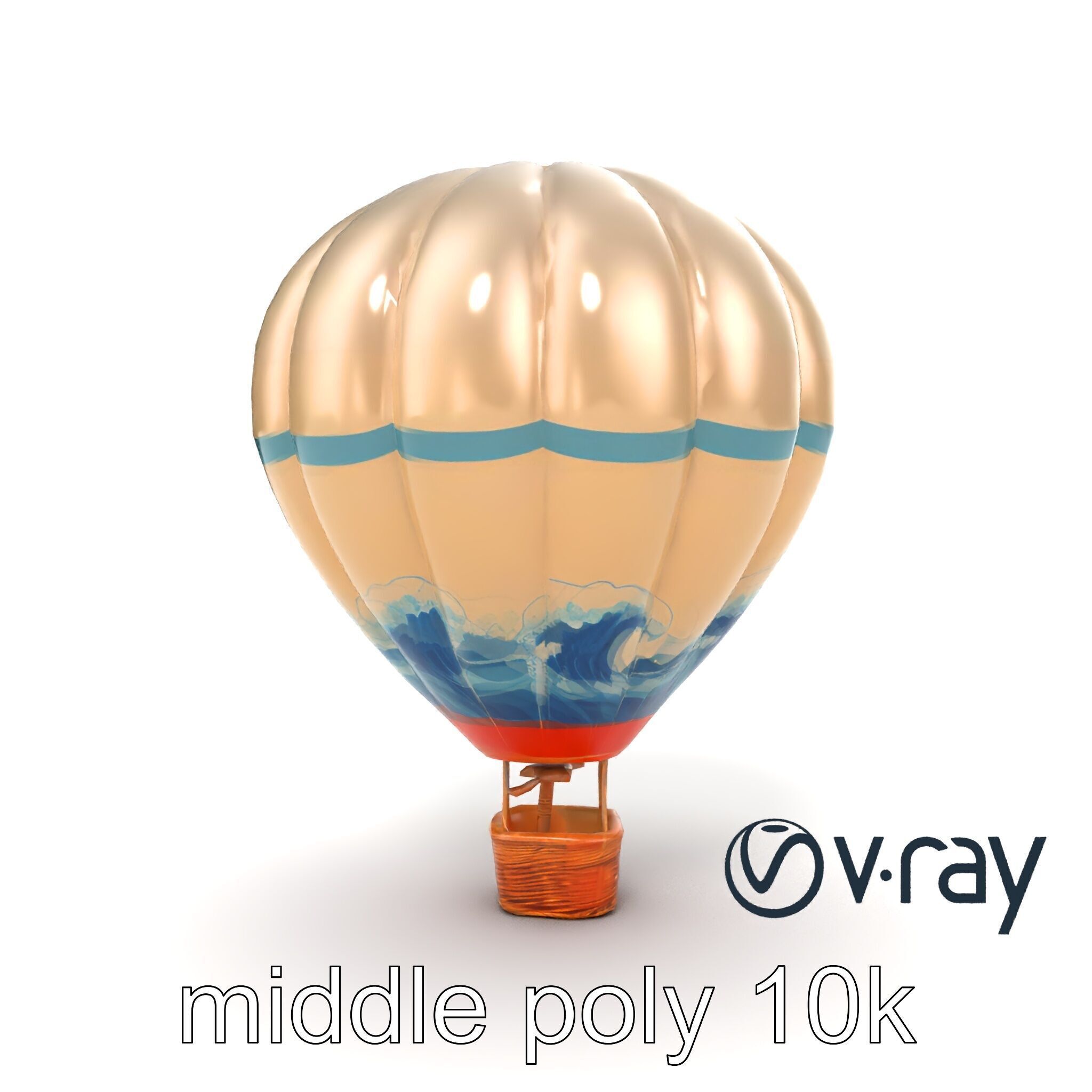 Classic Hot Air Balloon Ocean Wave Pattern model pack Low-poly 3D model_28
