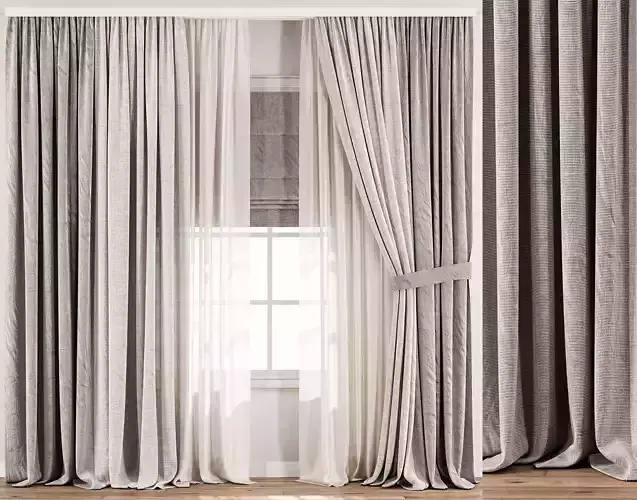 Soft Linen  Sheer Drapes with Roman Blind