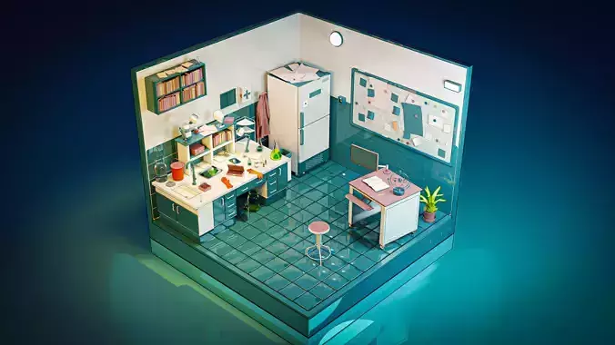 Stylized Laboratory Diorama - 3D Model-Game Ready-PBR Textures 3D model