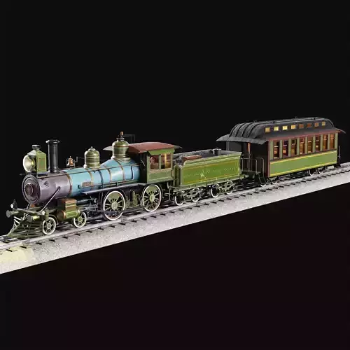 Vintage 19th-Century Steam Locomotive Low-poly 3D model