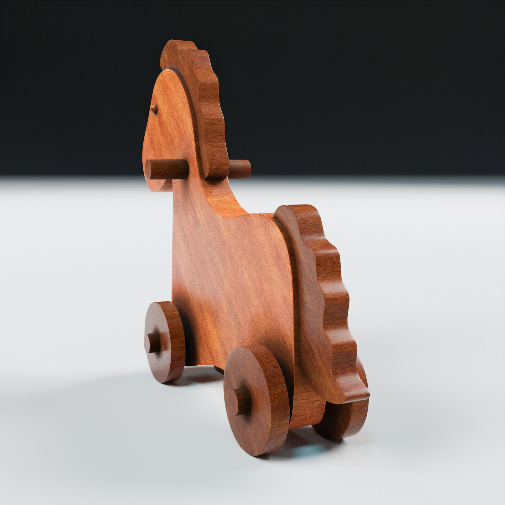 Vintage Wooden Toy Horse Low-poly 3D model_3