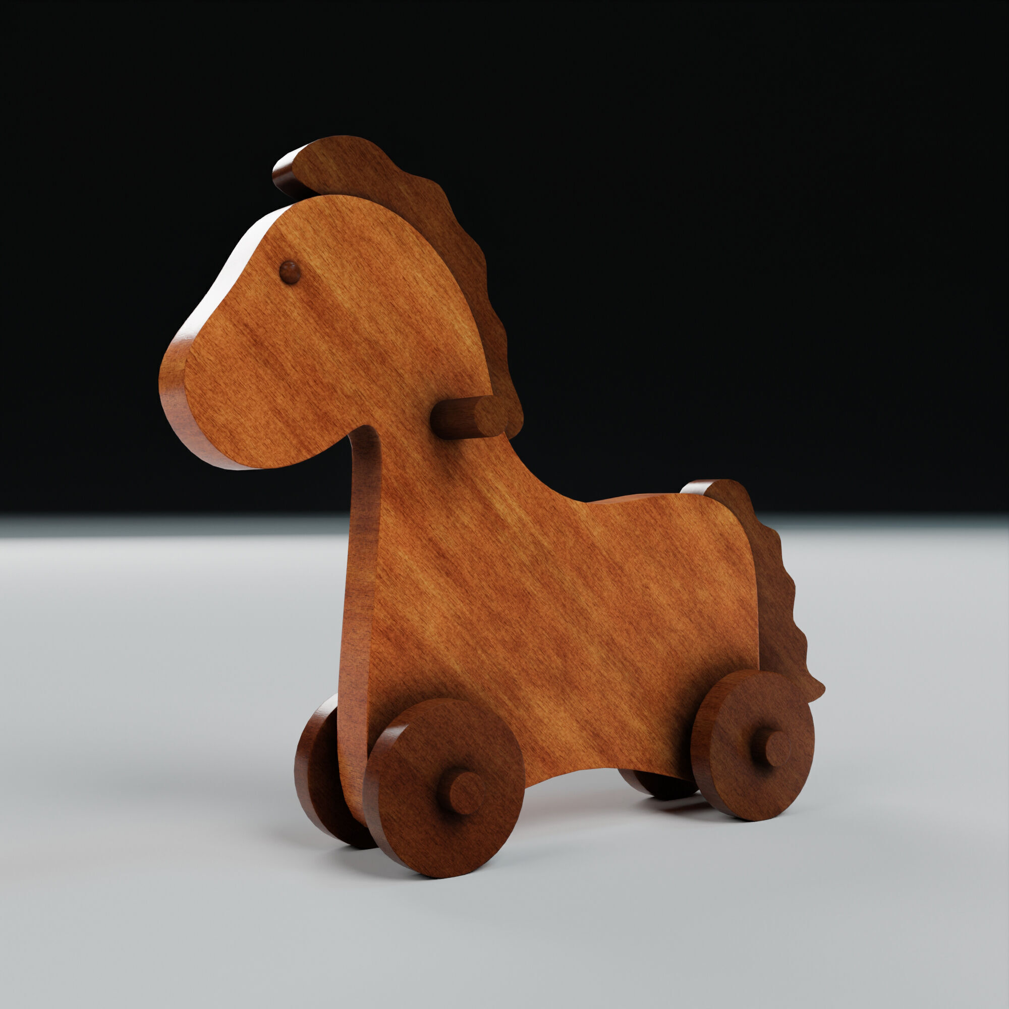 Vintage Wooden Toy Horse Low-poly 3D model_2