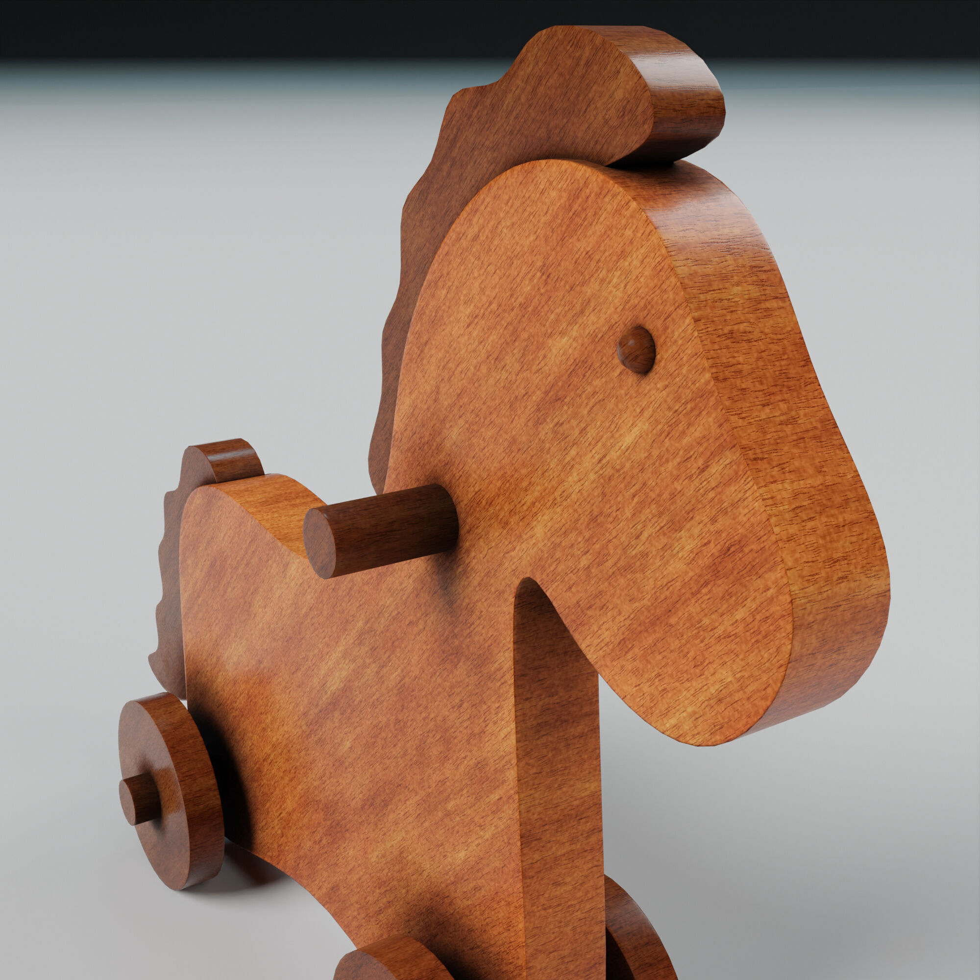 Vintage Wooden Toy Horse Low-poly 3D model_5