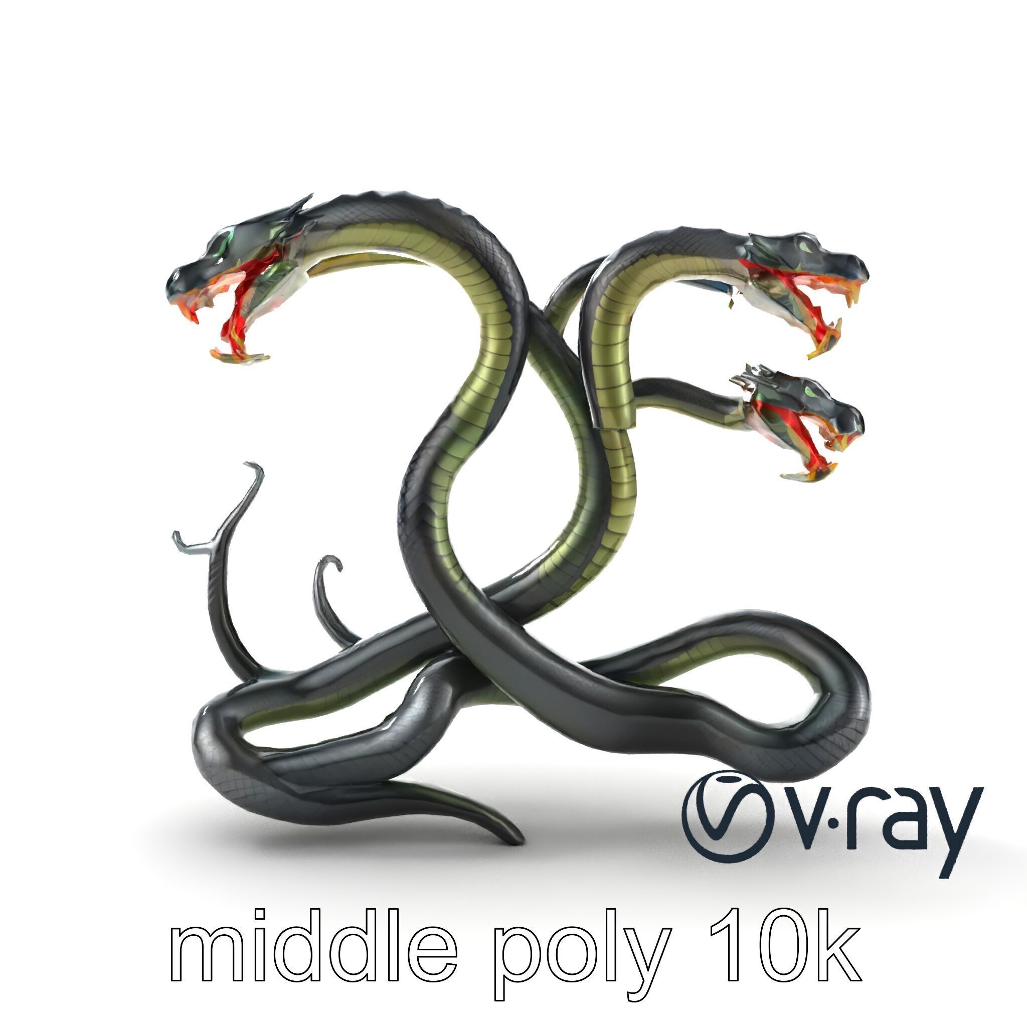 Gargantuan Hydra Serpent Heads model pack Low-poly 3D model_10
