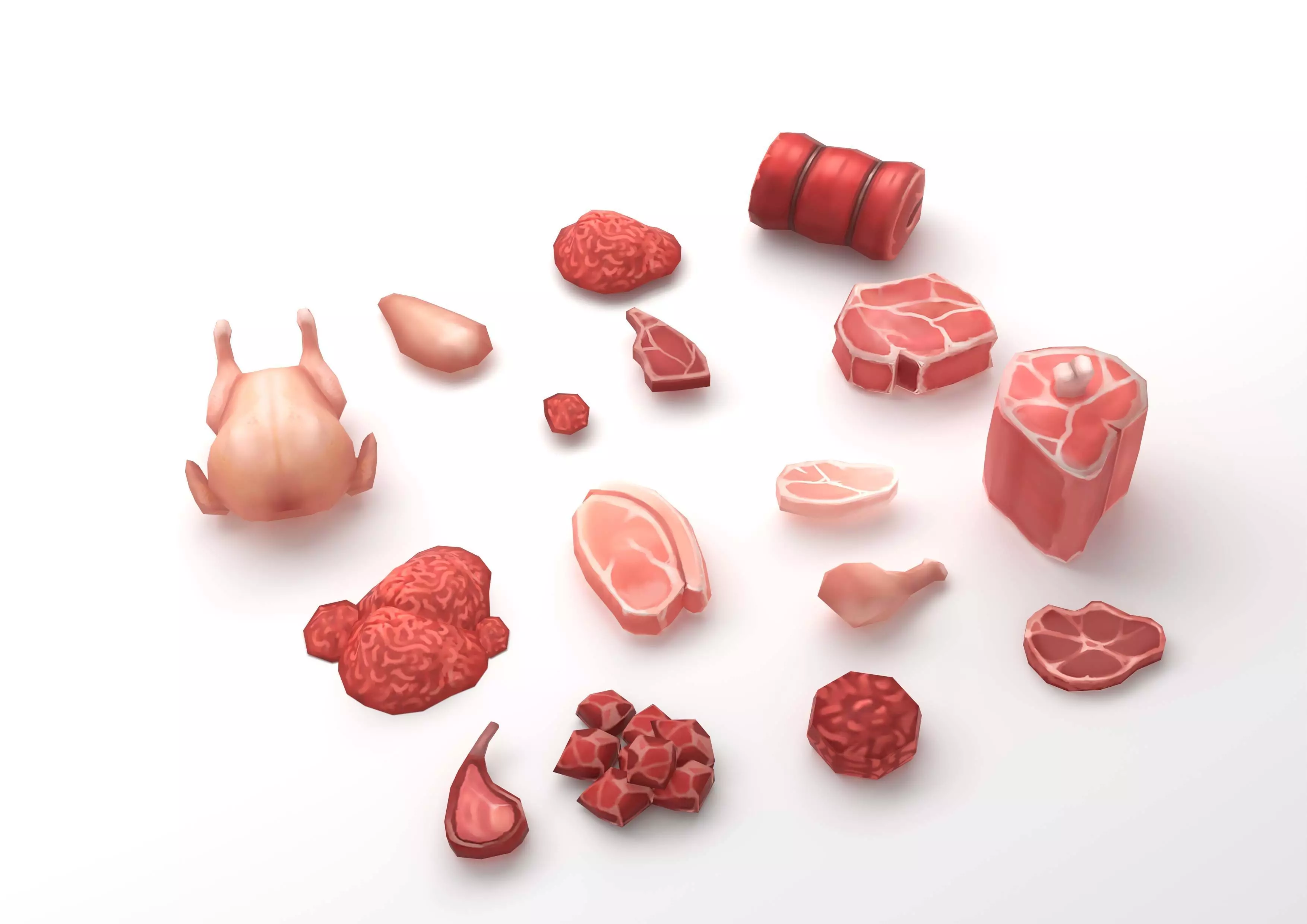 low poly meat pack 3D model_0