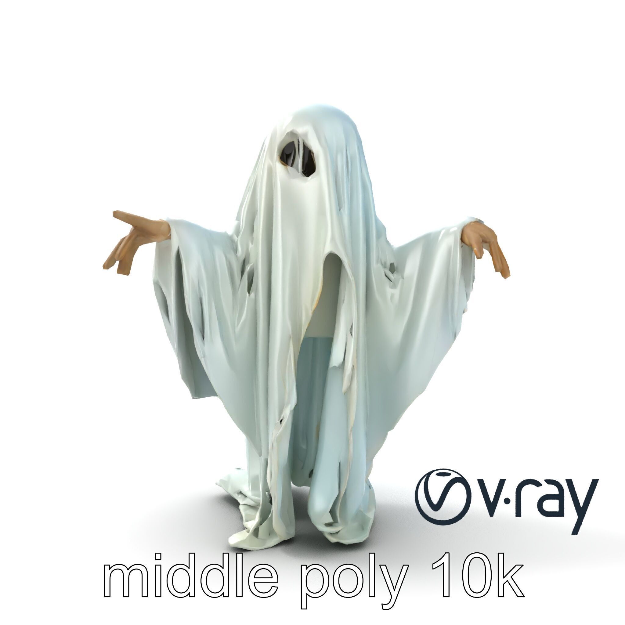 Ghost with Glowing Aura and Tattered Sheet model pack Low-poly 3D model_11