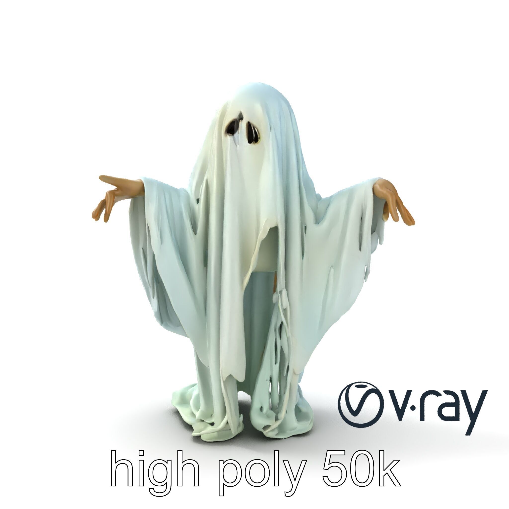 Ghost with Glowing Aura and Tattered Sheet model pack Low-poly 3D model_15