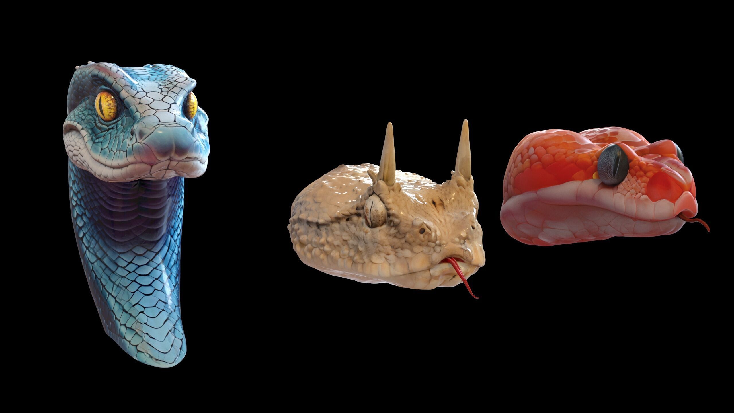 Ultimate Snake Head Pack  48 HighPoly Stylized Assets 3D model_18
