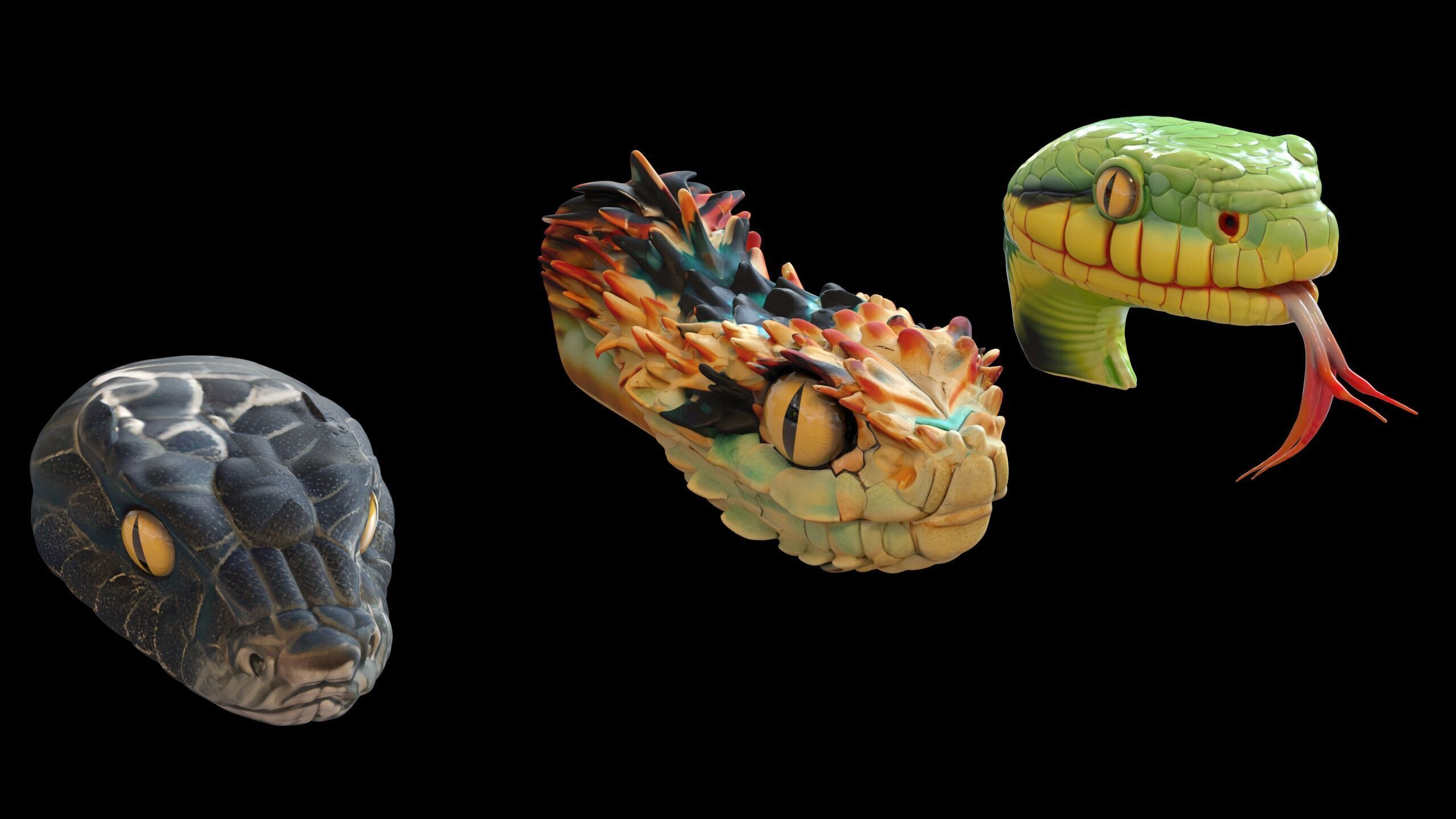 Ultimate Snake Head Pack  48 HighPoly Stylized Assets 3D model_14