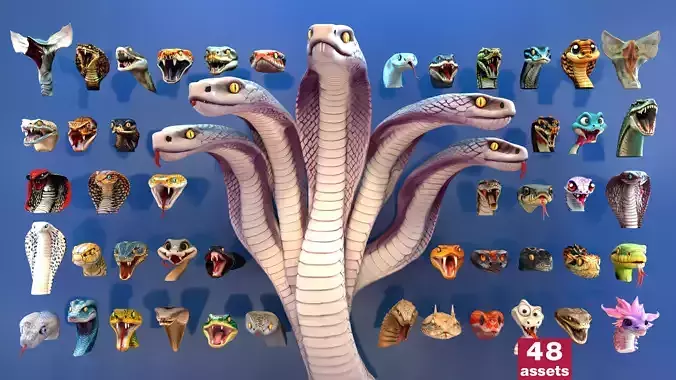 Ultimate Snake Head Pack  48 HighPoly Stylized Assets 3D model