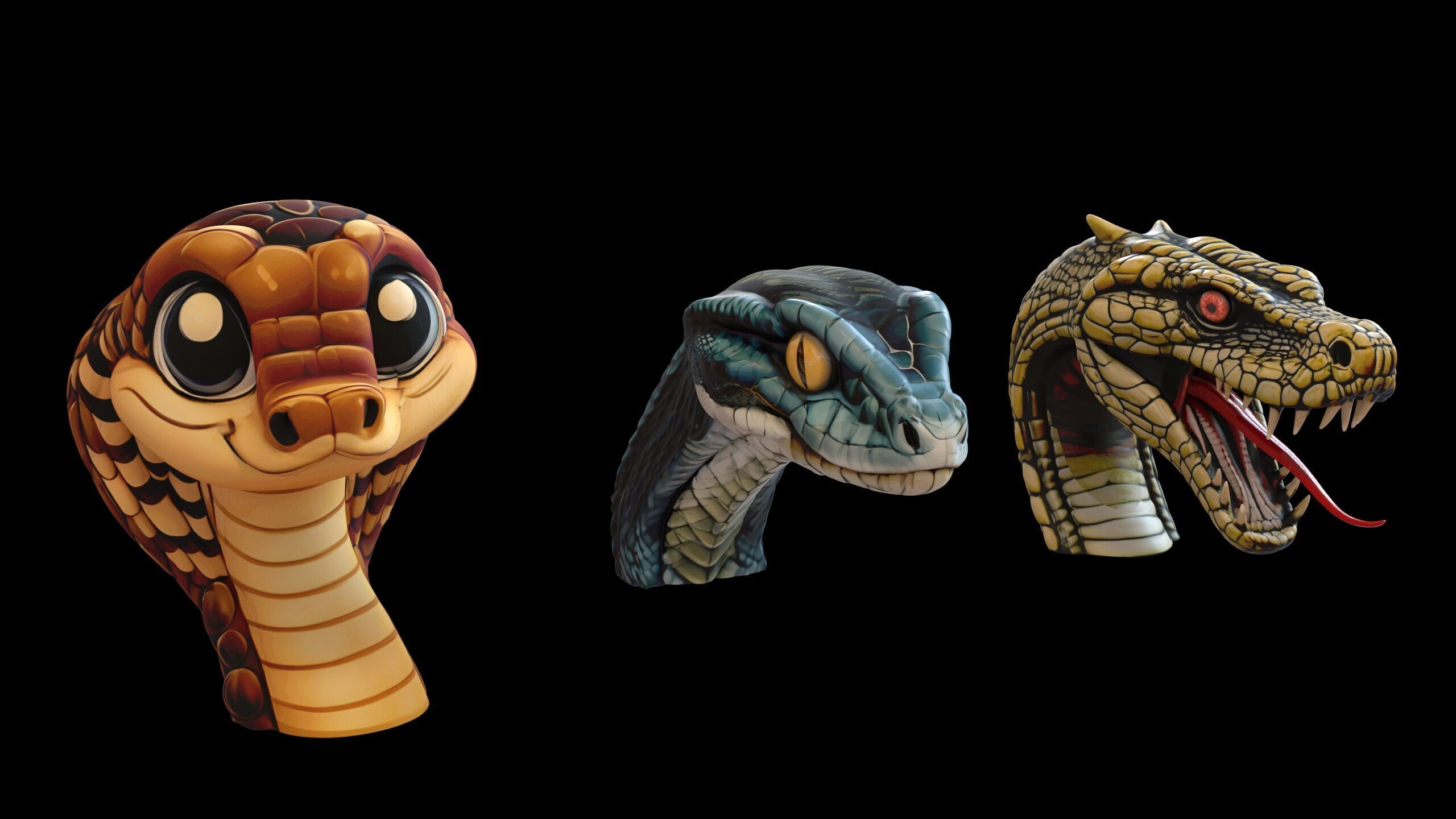 Ultimate Snake Head Pack  48 HighPoly Stylized Assets 3D model_5