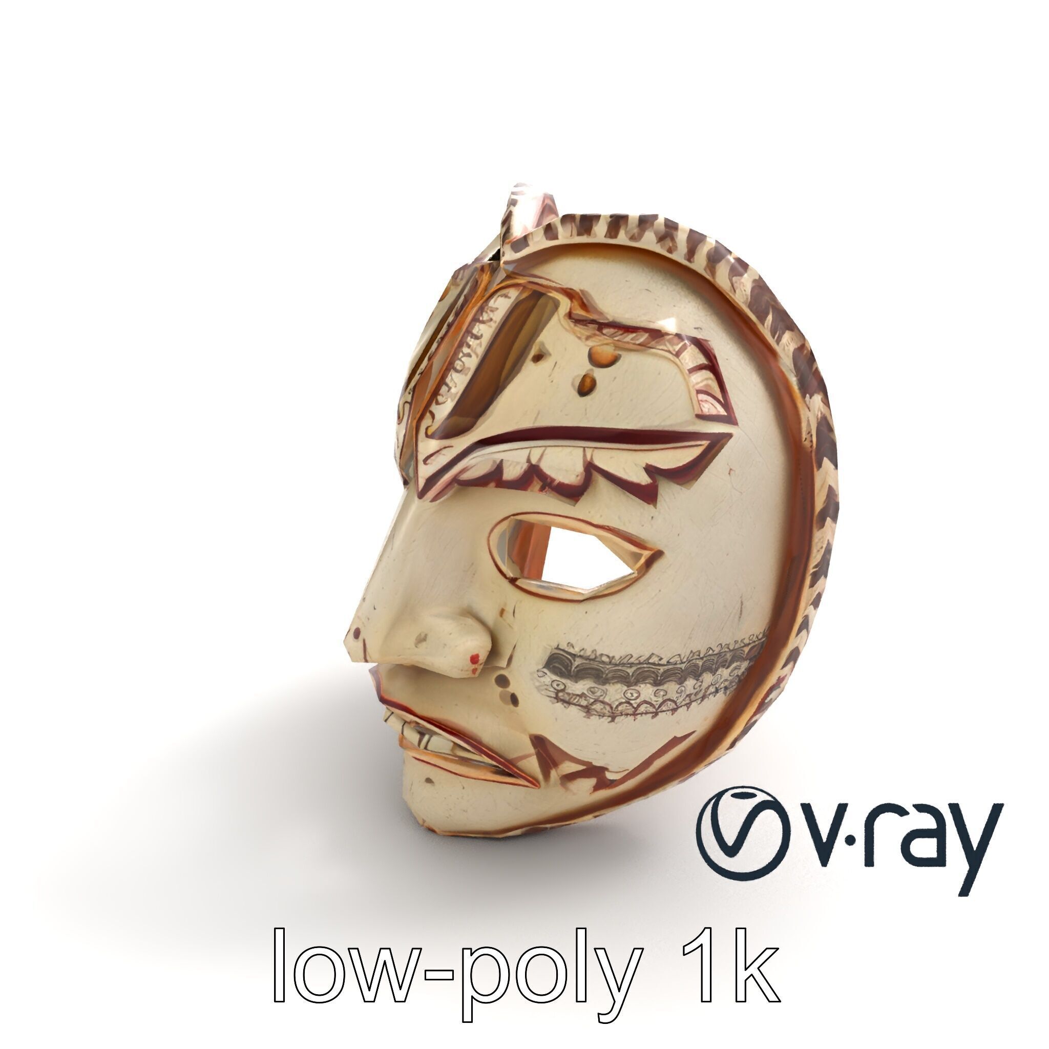 Ancient Ritual Carved Mask model pack Low-poly 3D model_8