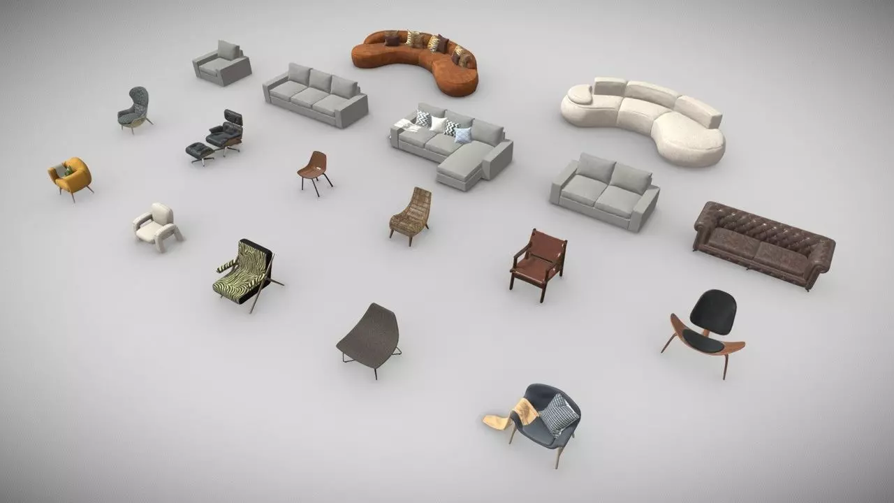 Sofas  Armchairs and chairs PACK Low-poly 3D model_0
