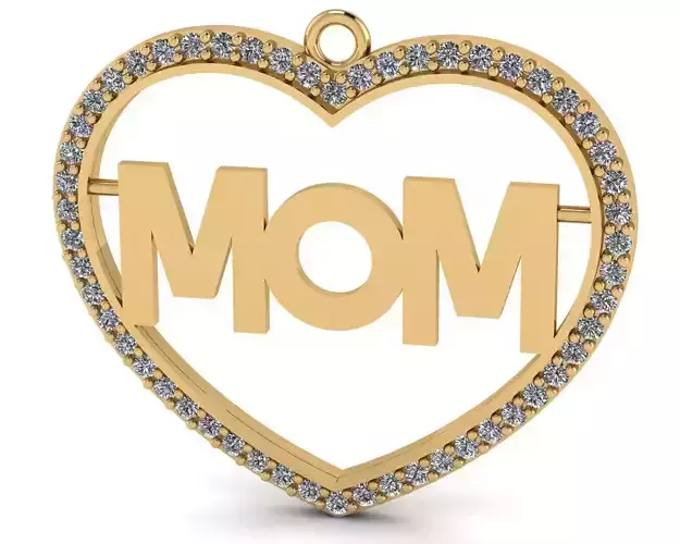 Heart MOM Pendant with Stones  3D Printable Jewelry Model