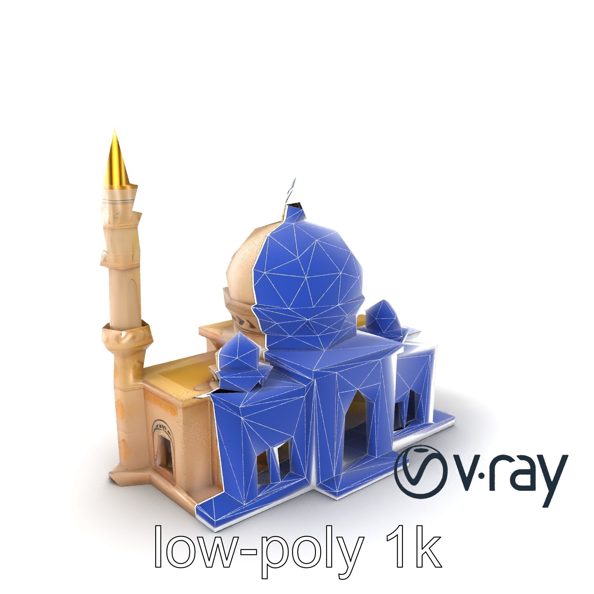 Stylized Mosque with Crescent Dome model pack Low-poly 3D model_31