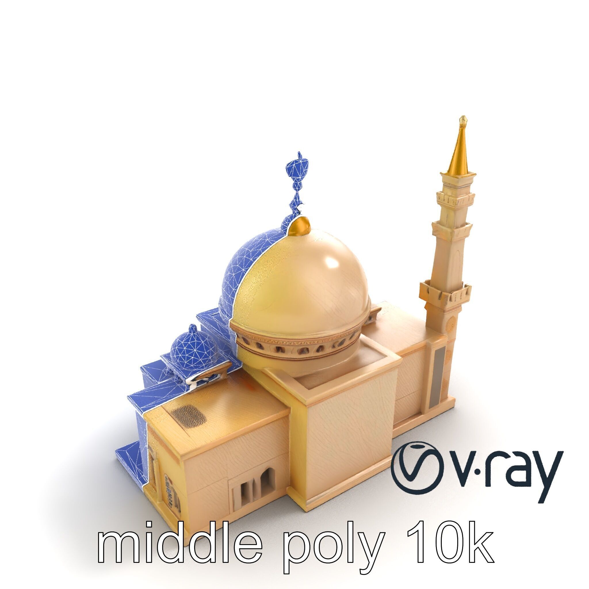 Stylized Mosque with Crescent Dome model pack Low-poly 3D model_10