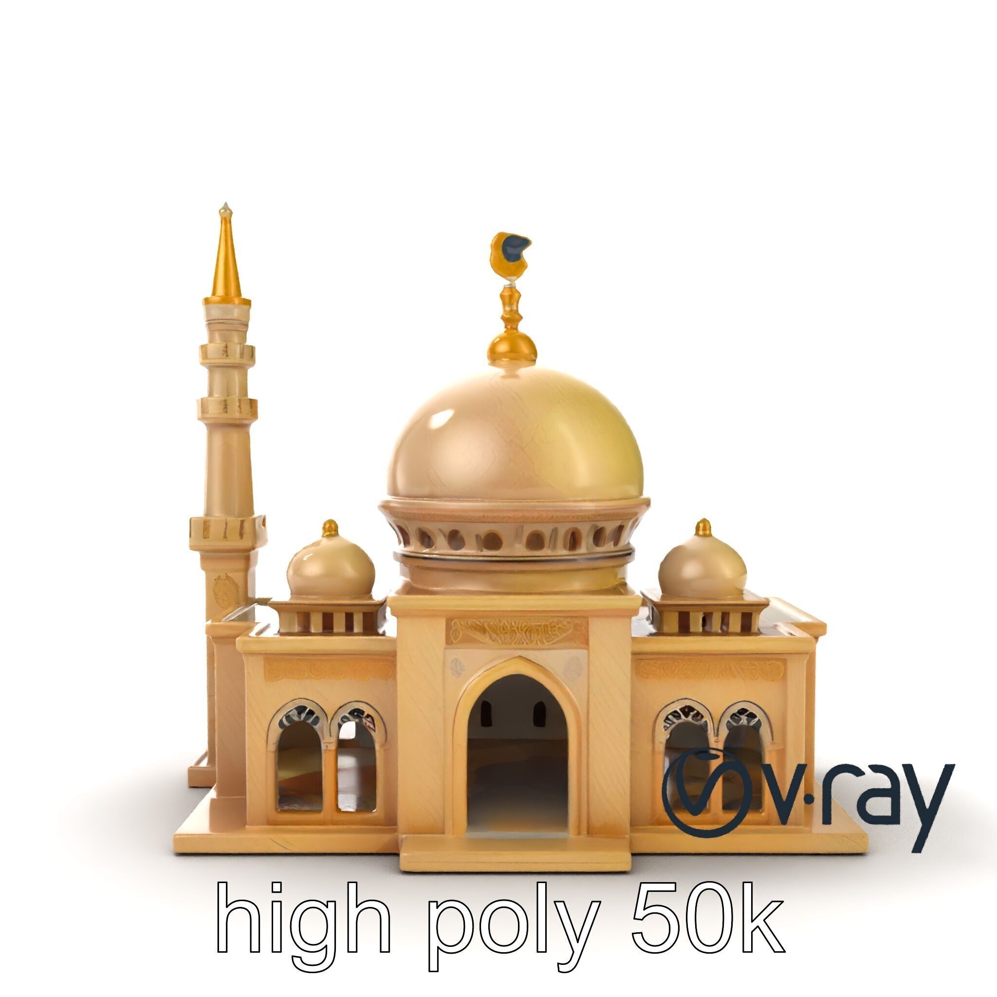 Stylized Mosque with Crescent Dome model pack Low-poly 3D model_13
