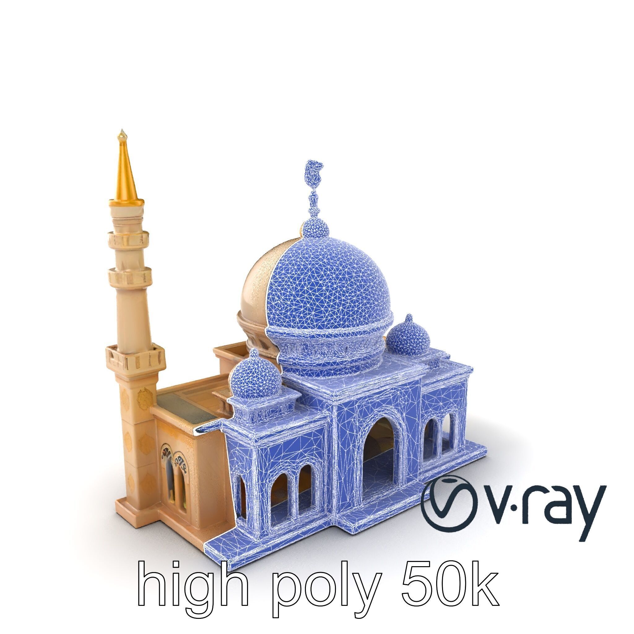 Stylized Mosque with Crescent Dome model pack Low-poly 3D model_9
