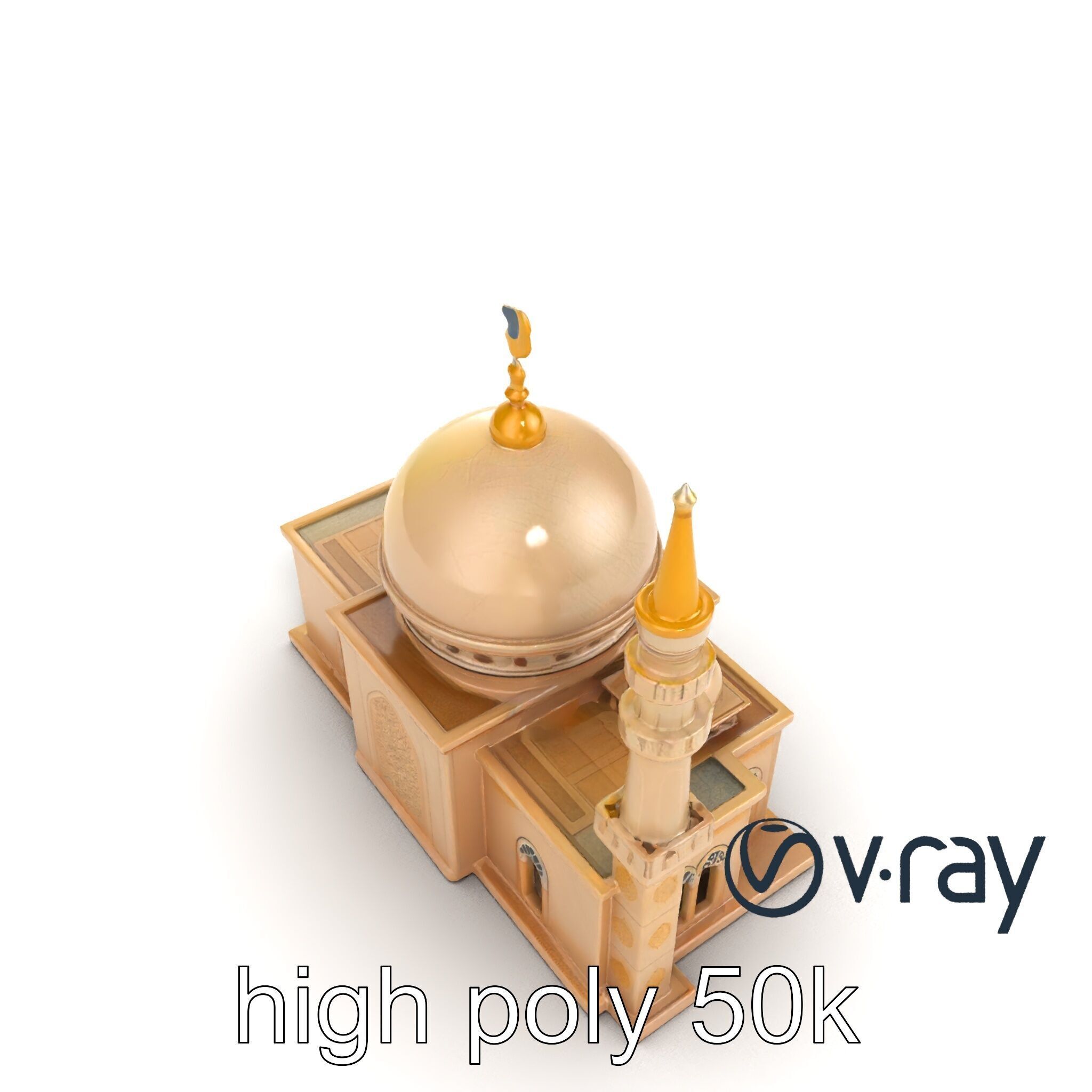 Stylized Mosque with Crescent Dome model pack Low-poly 3D model_21