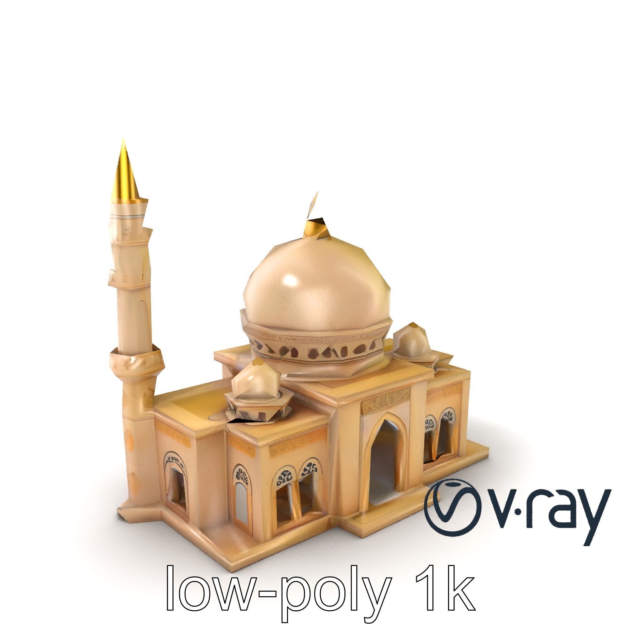Stylized Mosque with Crescent Dome model pack Low-poly 3D model_2
