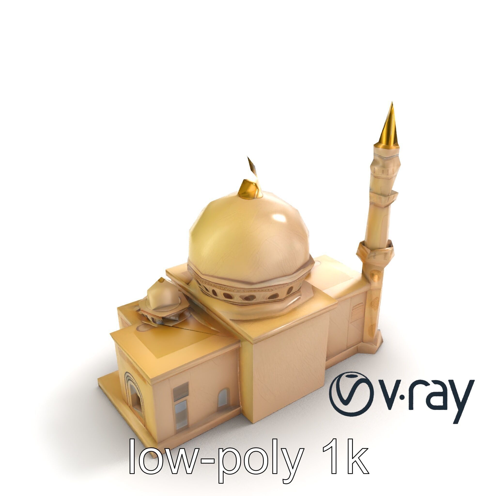 Stylized Mosque with Crescent Dome model pack Low-poly 3D model_5