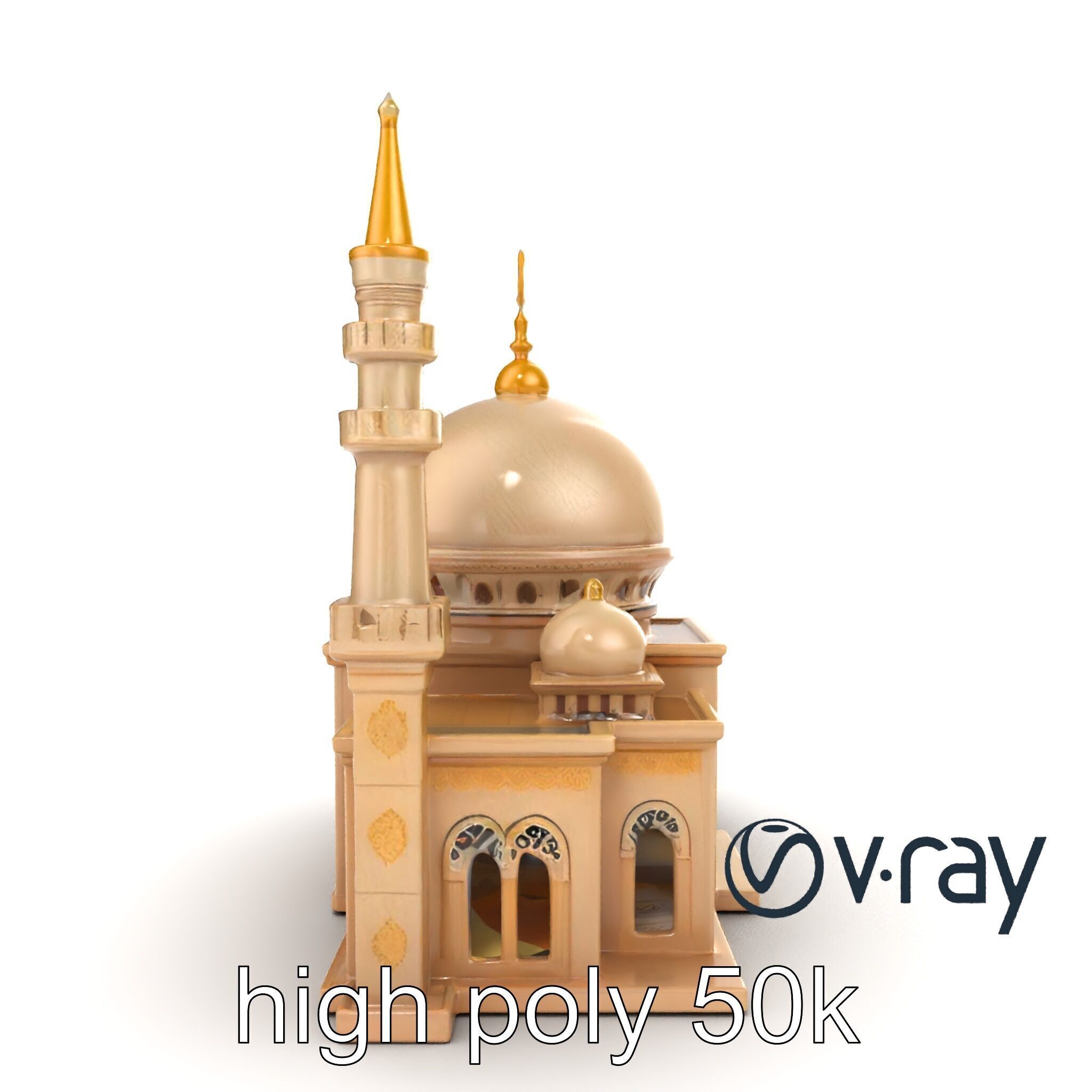 Stylized Mosque with Crescent Dome model pack Low-poly 3D model_29