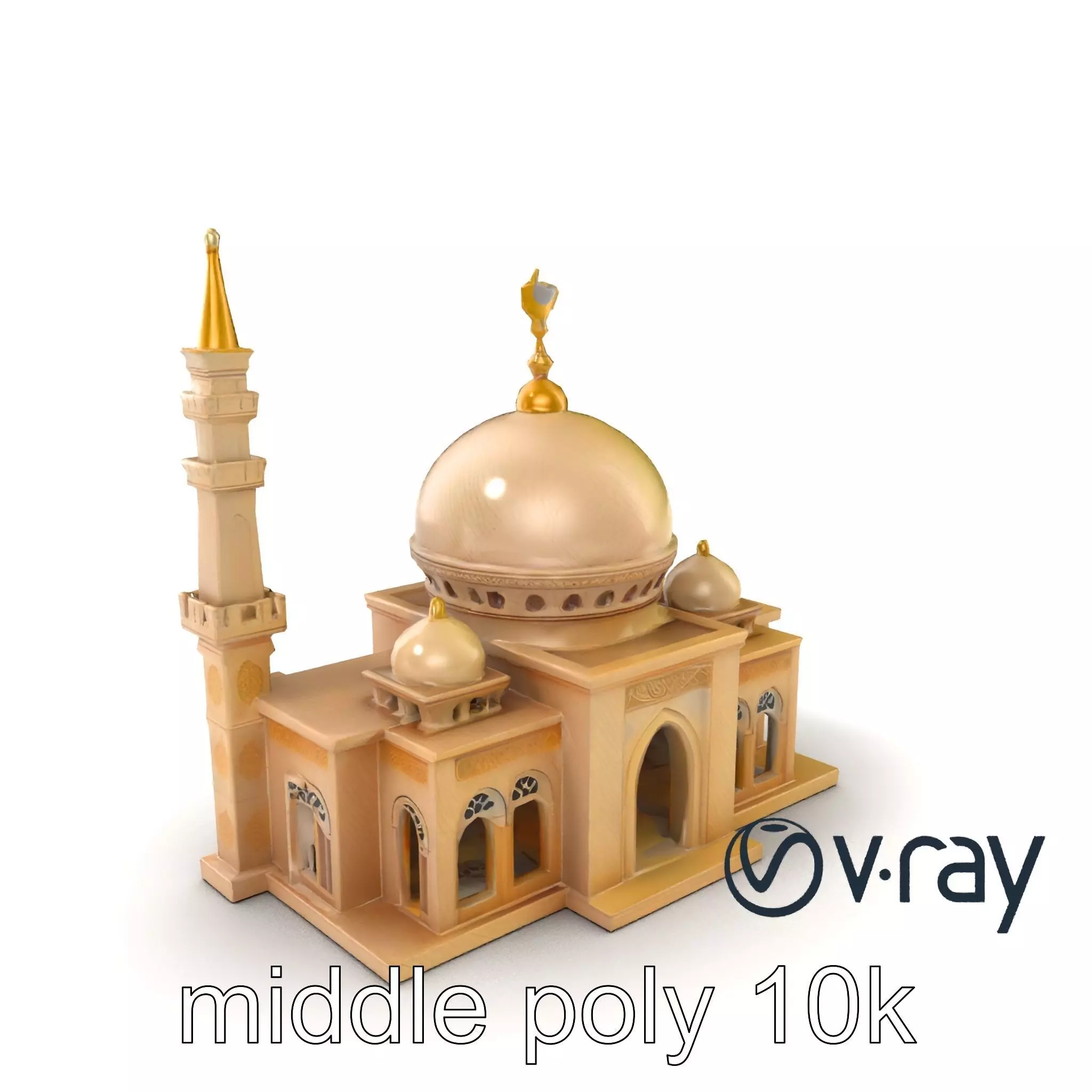 Stylized Mosque with Crescent Dome model pack Low-poly 3D model_0