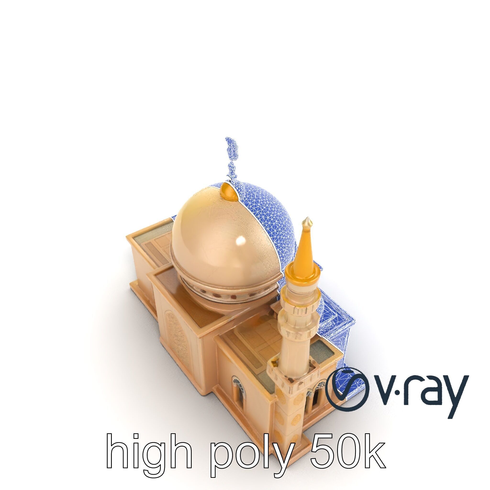 Stylized Mosque with Crescent Dome model pack Low-poly 3D model_30