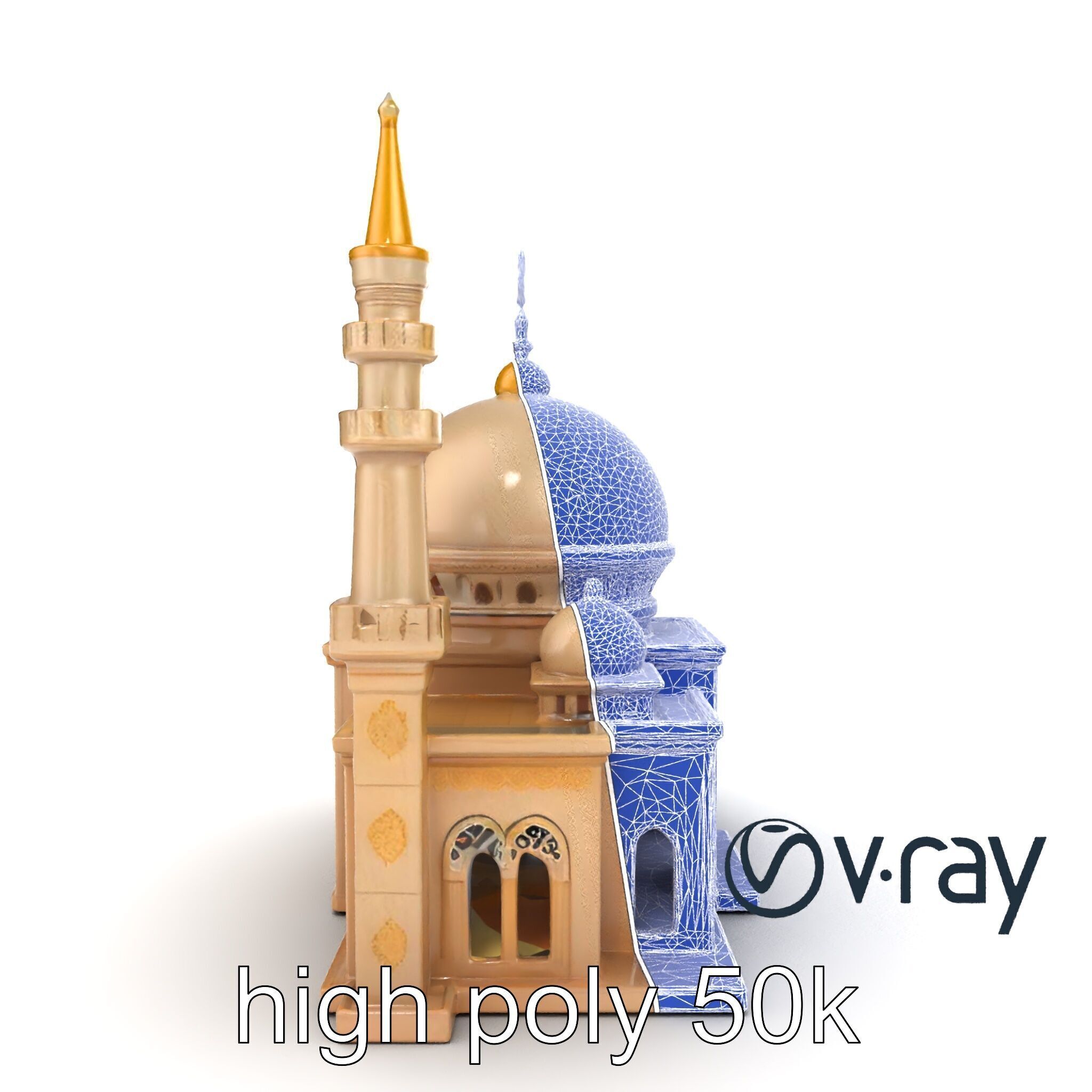 Stylized Mosque with Crescent Dome model pack Low-poly 3D model_27