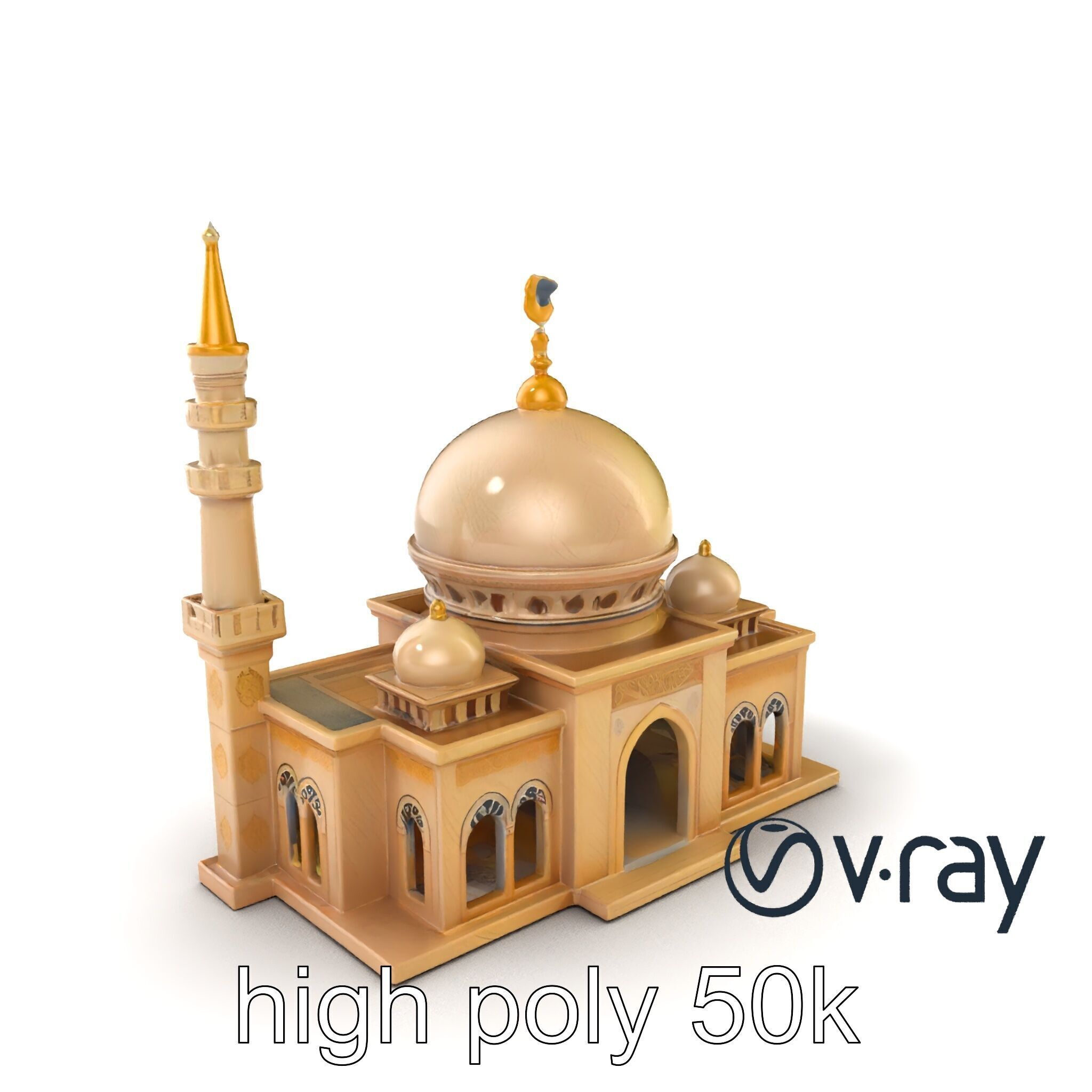 Stylized Mosque with Crescent Dome model pack Low-poly 3D model_6