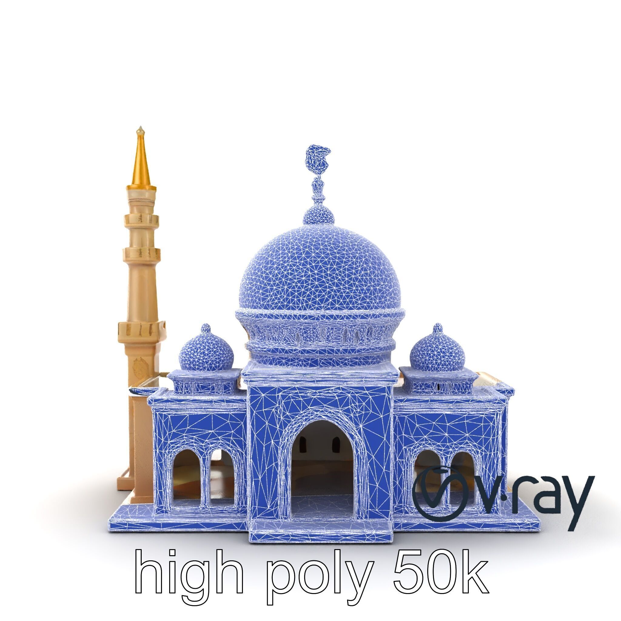 Stylized Mosque with Crescent Dome model pack Low-poly 3D model_16