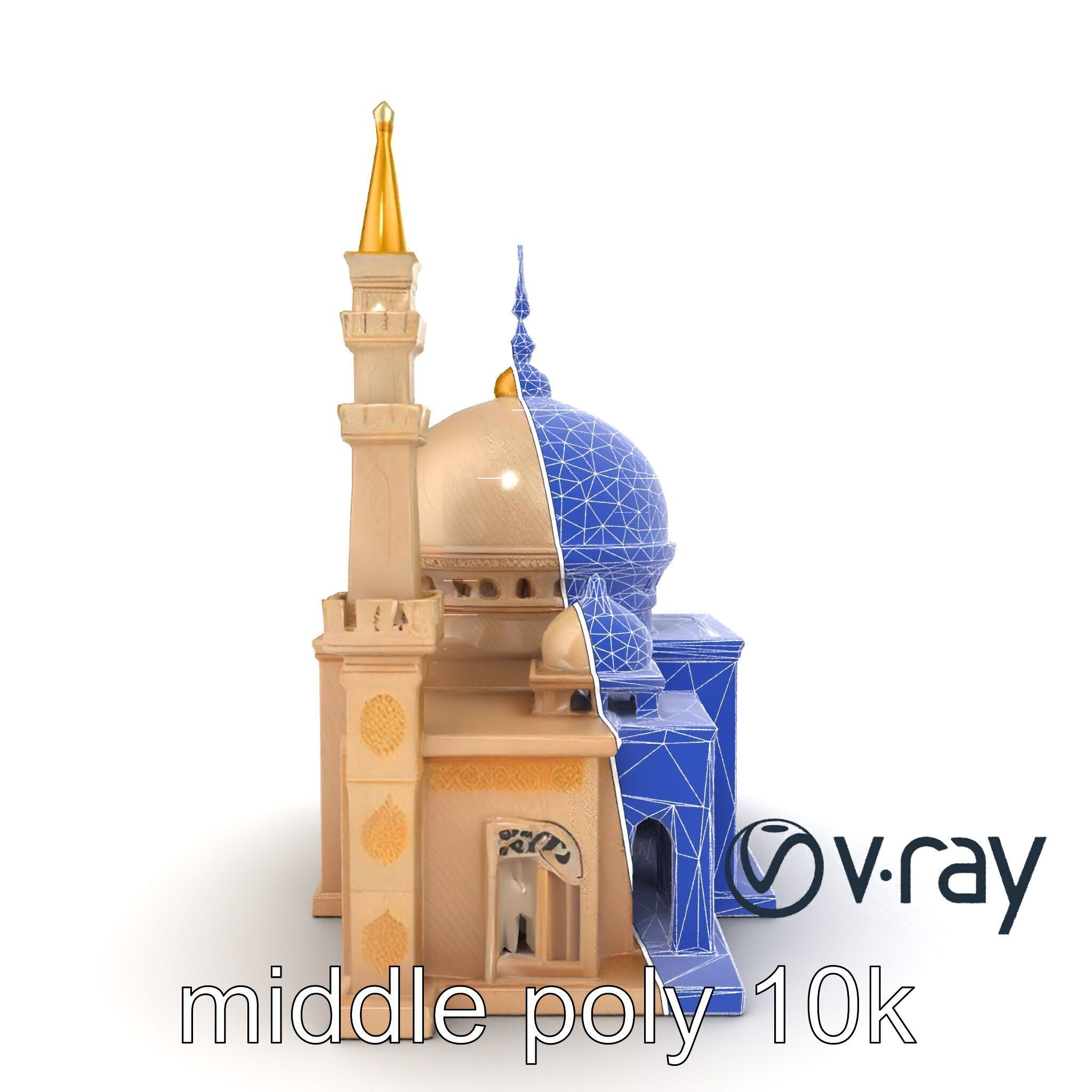 Stylized Mosque with Crescent Dome model pack Low-poly 3D model_20