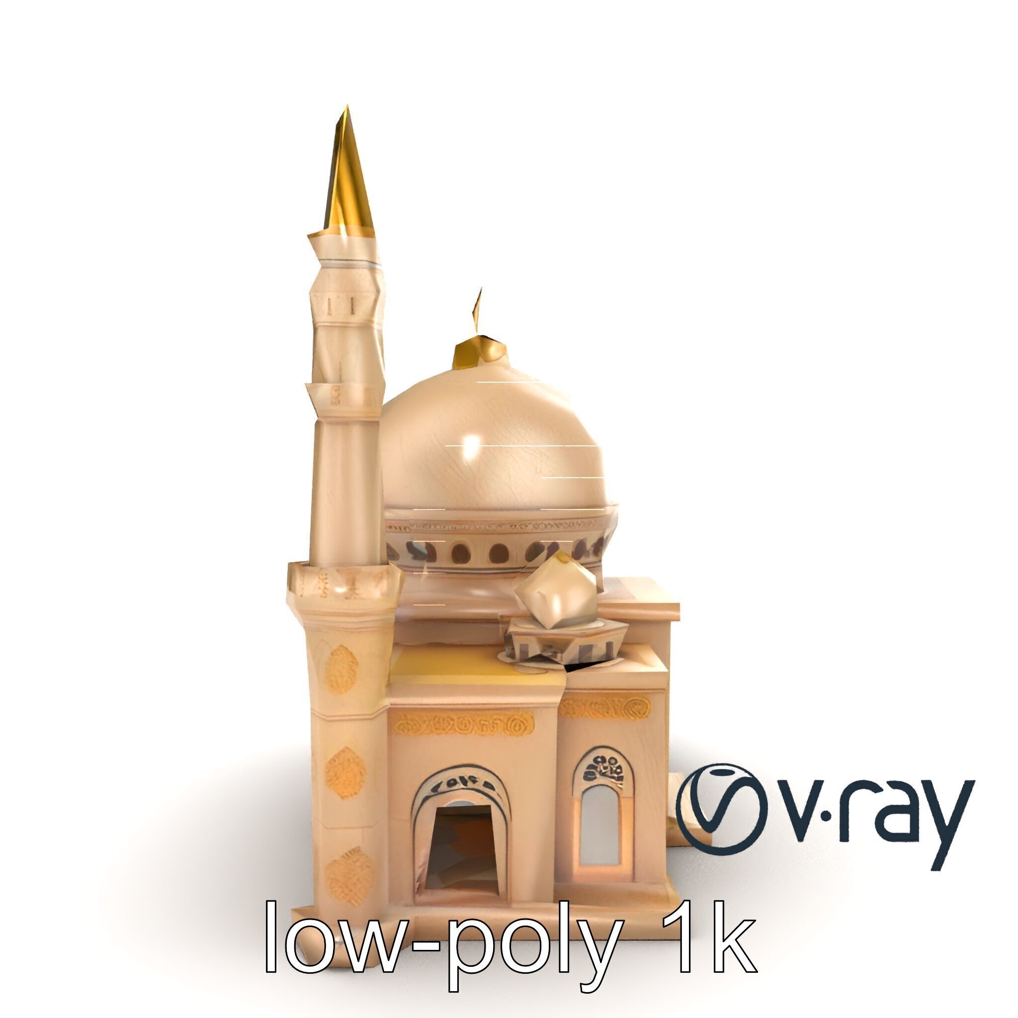 Stylized Mosque with Crescent Dome model pack Low-poly 3D model_23