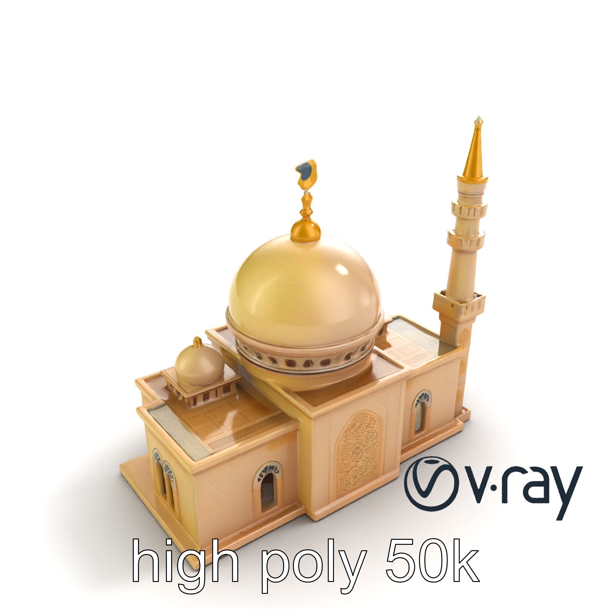 Stylized Mosque with Crescent Dome model pack Low-poly 3D model_11