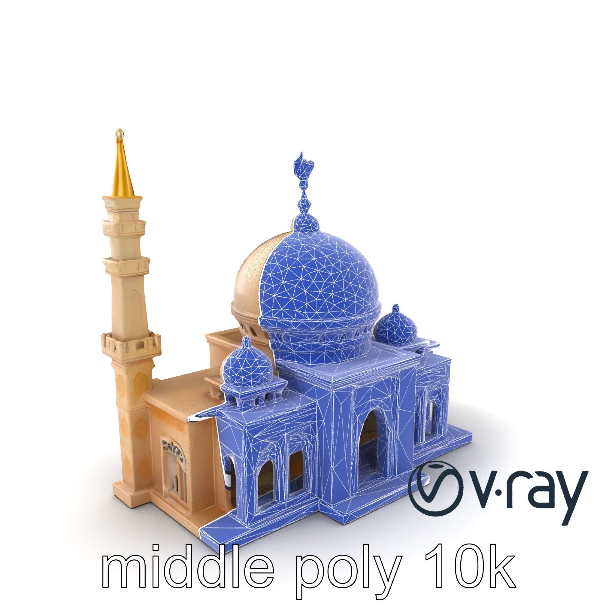 Stylized Mosque with Crescent Dome model pack Low-poly 3D model_4