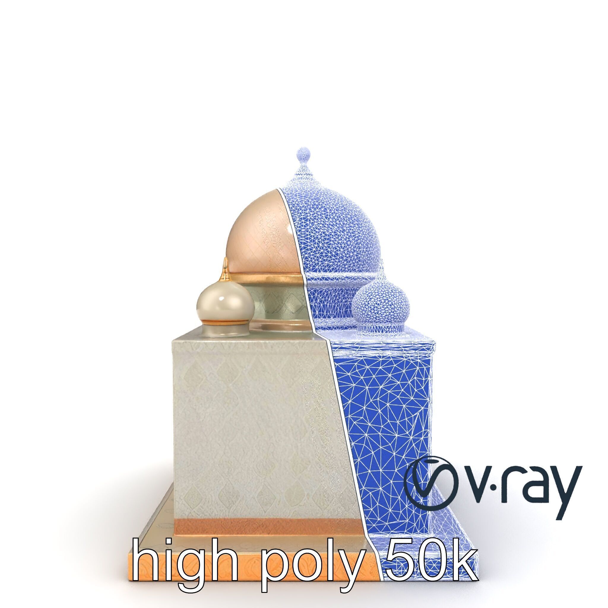 Symmetrical Mosque with Crescent Moon model pack Low-poly 3D model_11