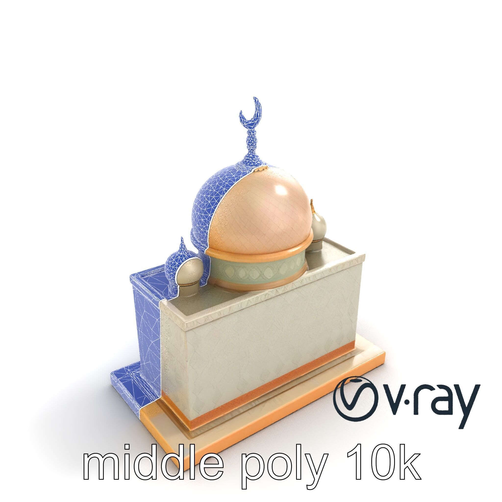 Symmetrical Mosque with Crescent Moon model pack Low-poly 3D model_10