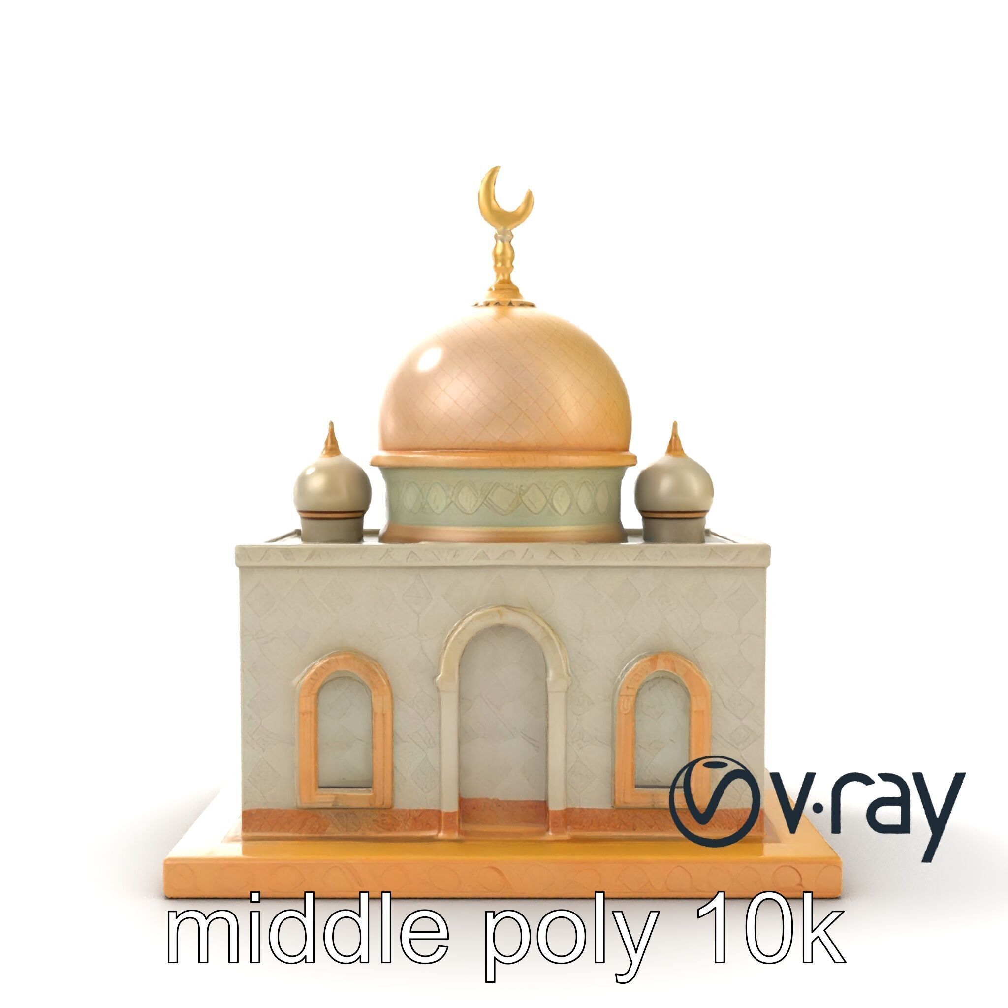 Symmetrical Mosque with Crescent Moon model pack Low-poly 3D model_26