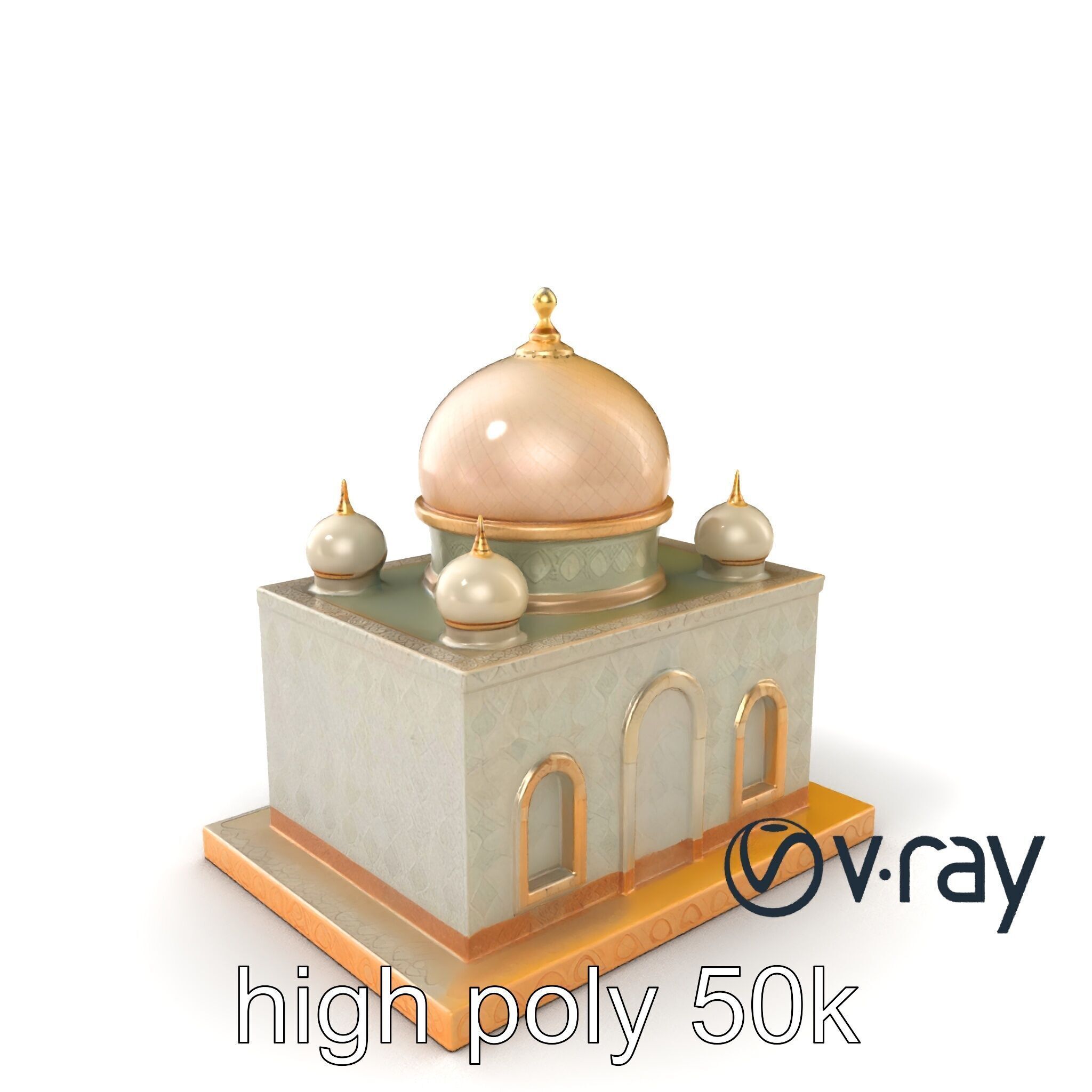 Symmetrical Mosque with Crescent Moon model pack Low-poly 3D model_6
