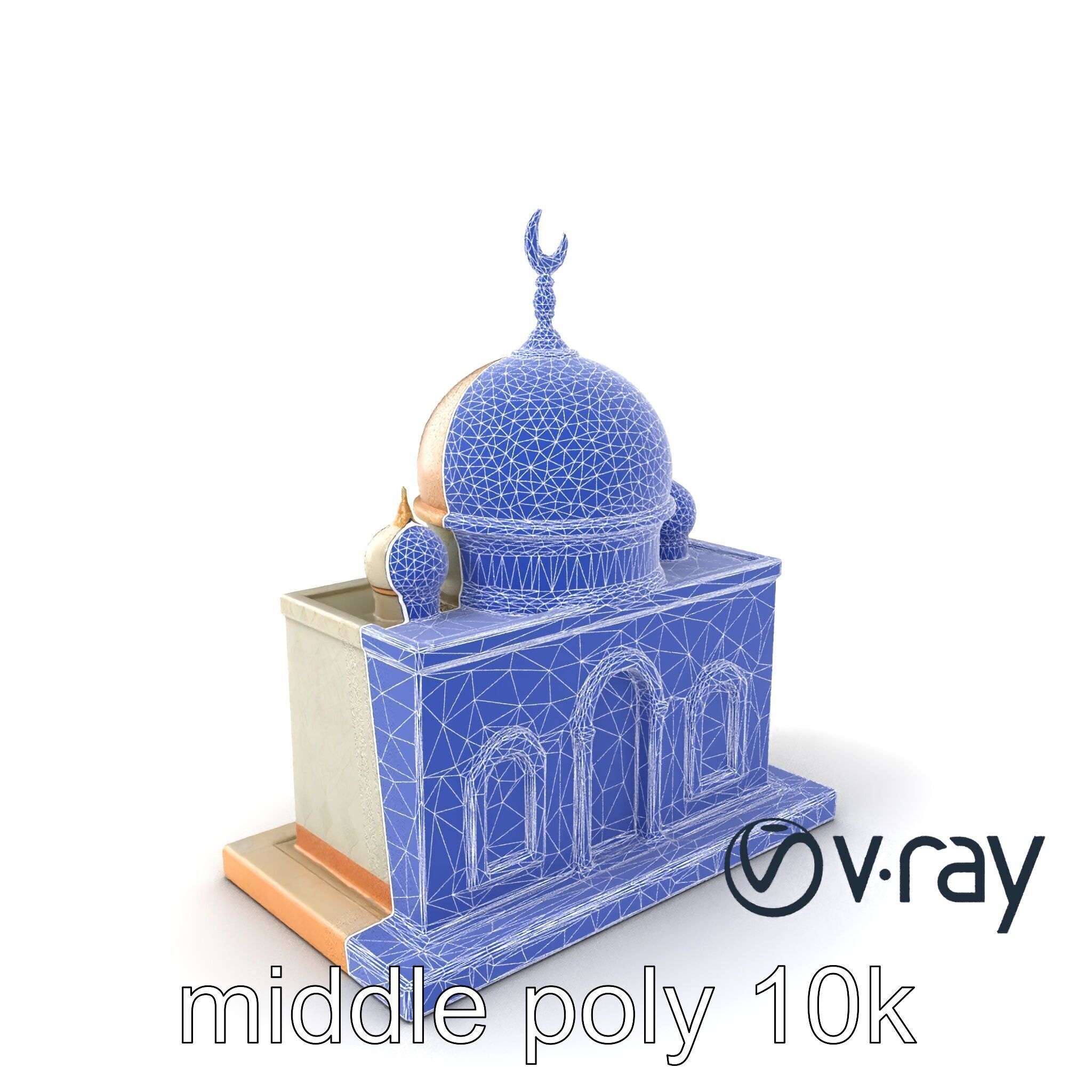 Symmetrical Mosque with Crescent Moon model pack Low-poly 3D model_4