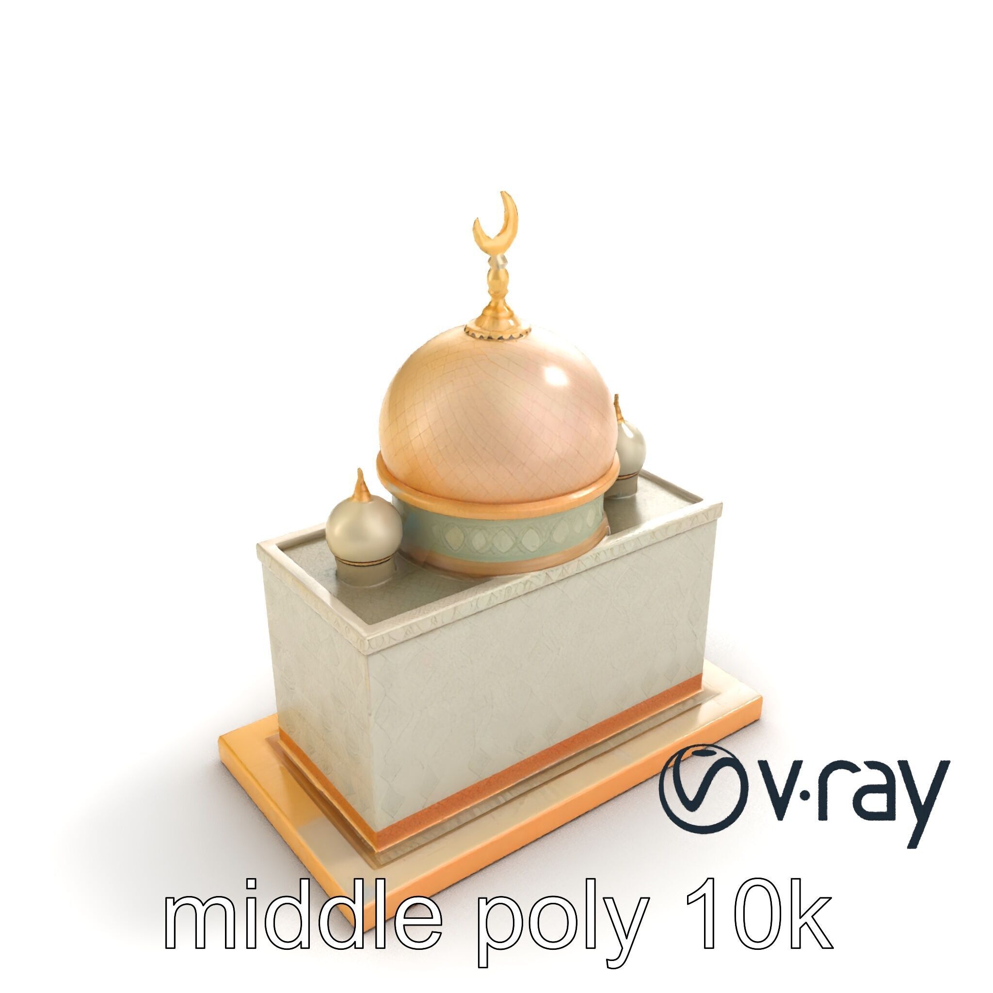 Symmetrical Mosque with Crescent Moon model pack Low-poly 3D model_7