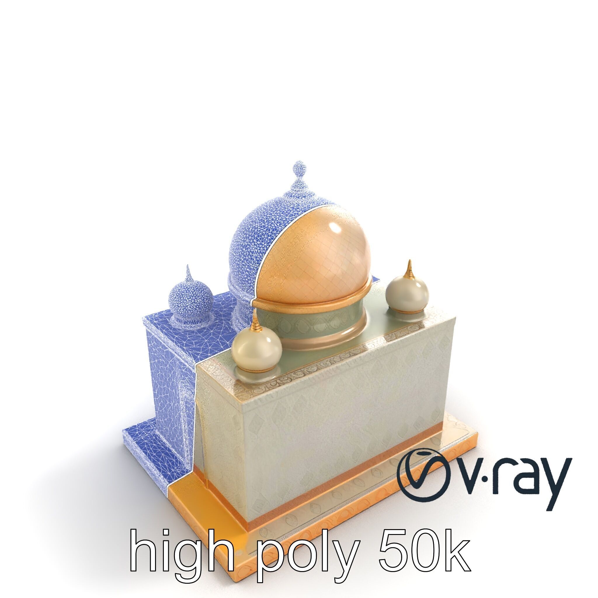 Symmetrical Mosque with Crescent Moon model pack Low-poly 3D model_24