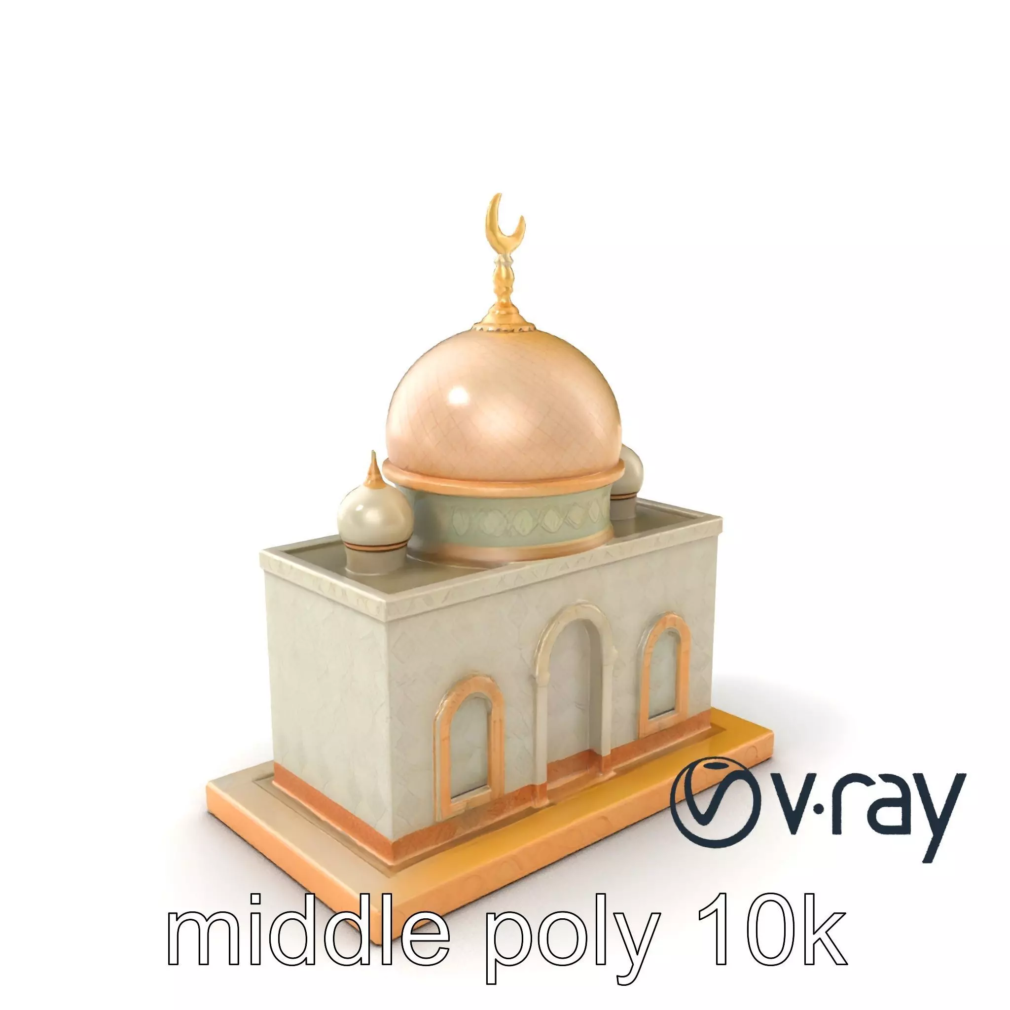 Symmetrical Mosque with Crescent Moon model pack Low-poly 3D model_0