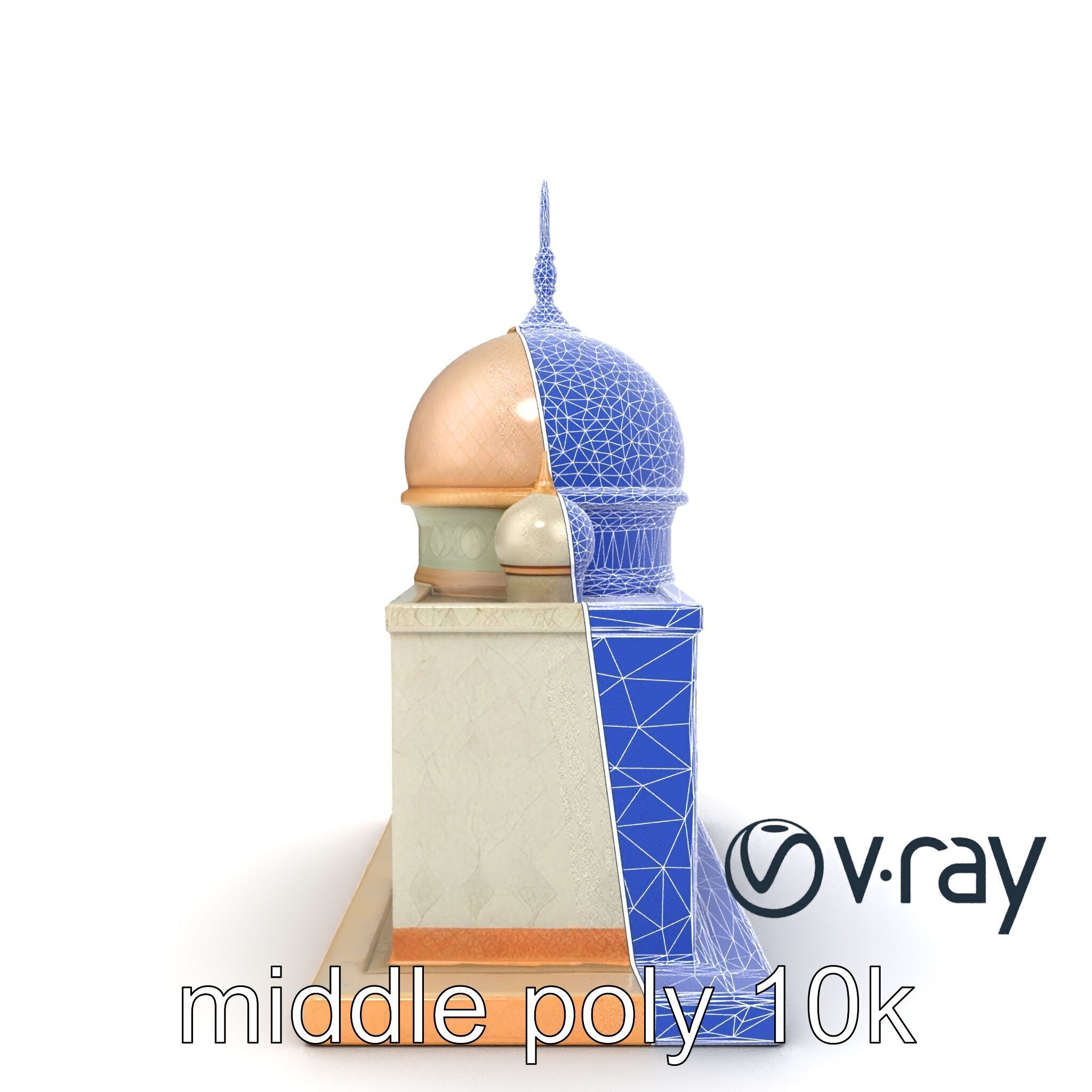Symmetrical Mosque with Crescent Moon model pack Low-poly 3D model_17