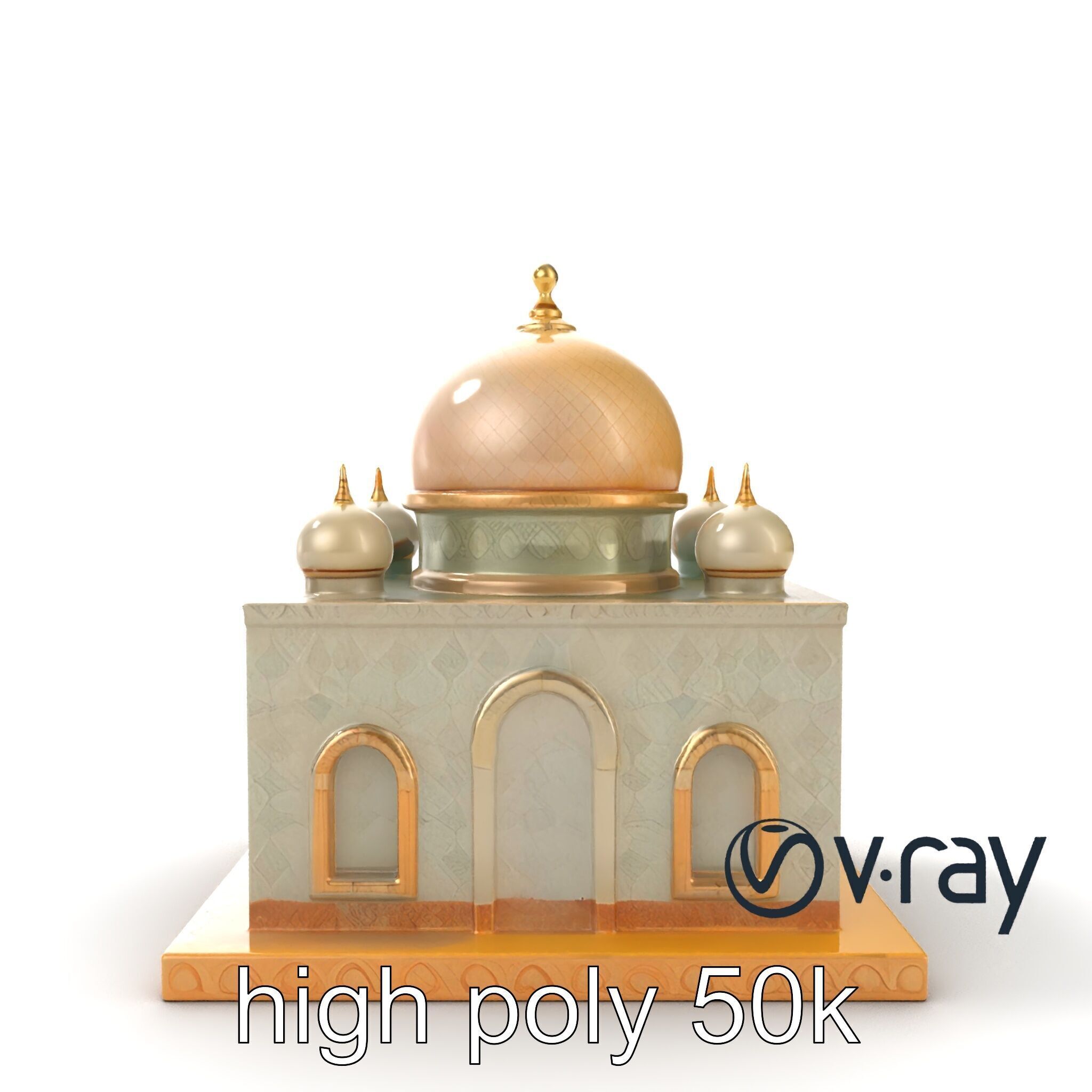 Symmetrical Mosque with Crescent Moon model pack Low-poly 3D model_19