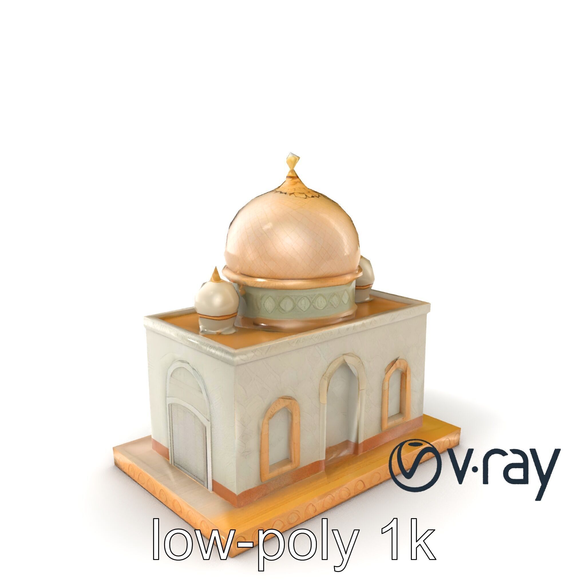 Symmetrical Mosque with Crescent Moon model pack Low-poly 3D model_2