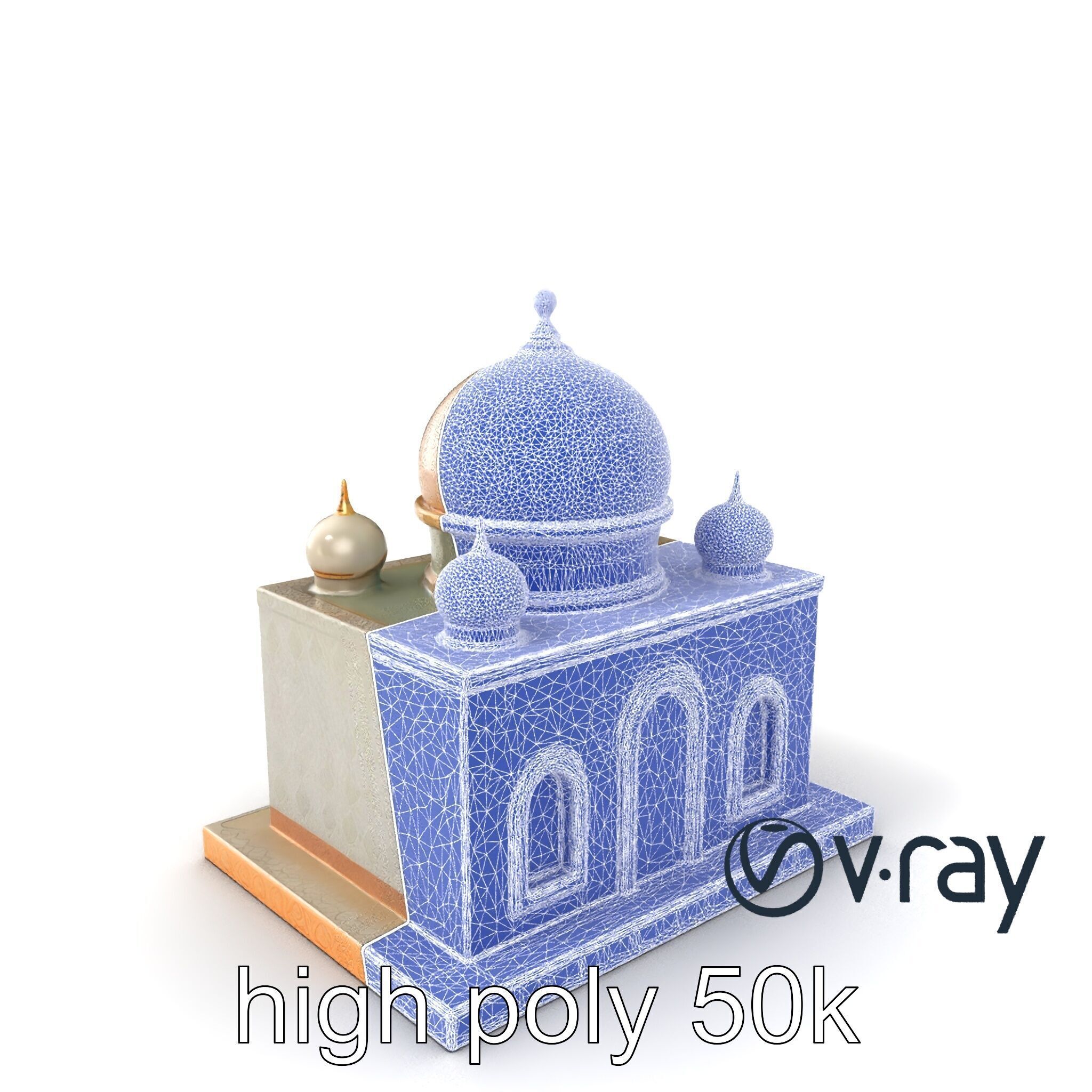 Symmetrical Mosque with Crescent Moon model pack Low-poly 3D model_16